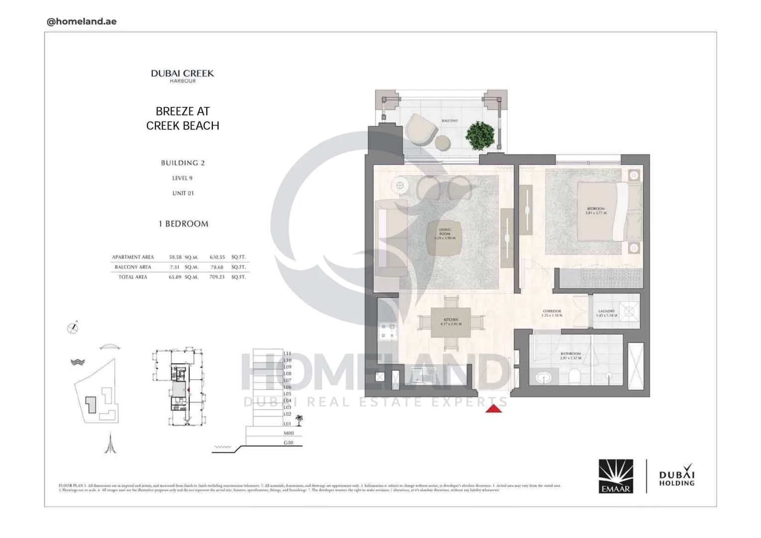 Breeze Creek Beach, Building 2, 1BR, Level 9, Unit 01, 709 SQFT