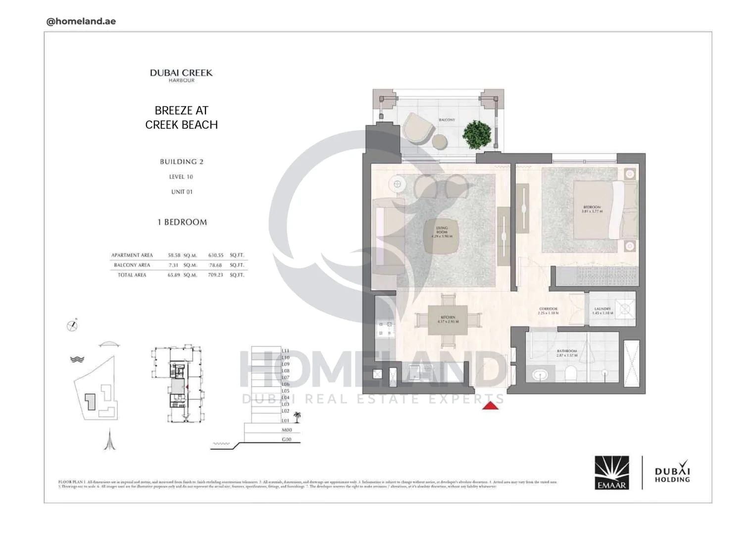 Breeze Creek Beach, Building 2, 1BR, Level 10, Unit 01, 709 SQFT