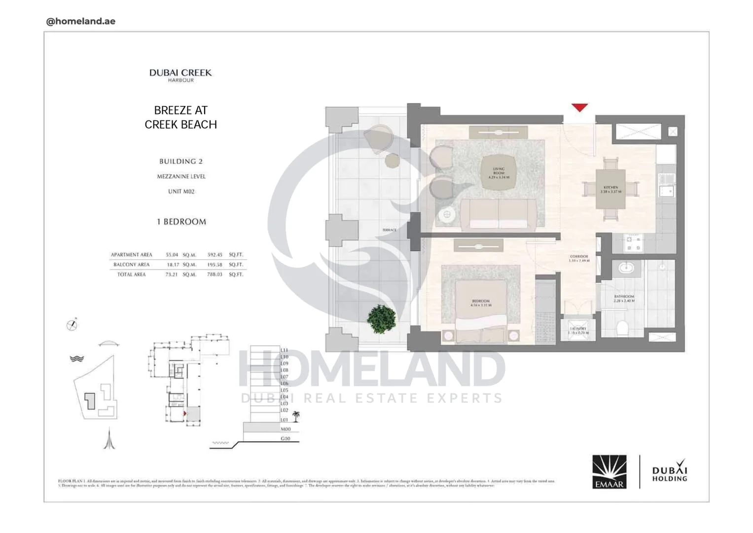 Breeze Creek Beach, Building 2, 1BR, Level Mezzanine, Unit M02, 788 SQFT