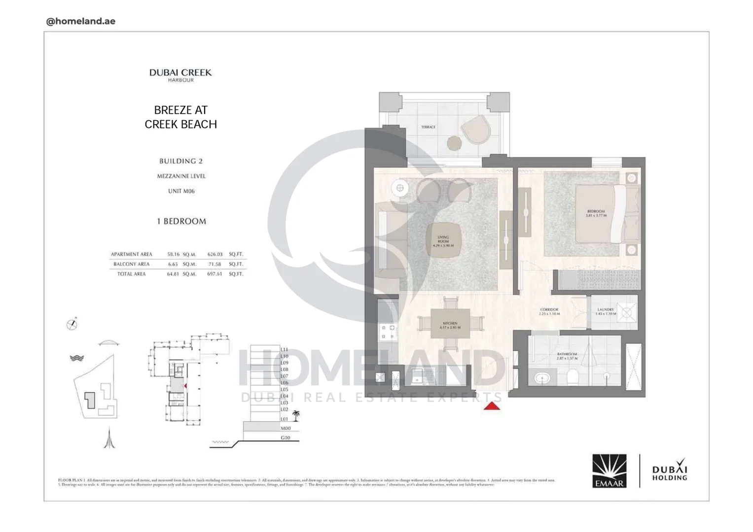 Breeze Creek Beach, Building 2, 1BR, Level Mezzanine, Unit M06, 697 SQFT