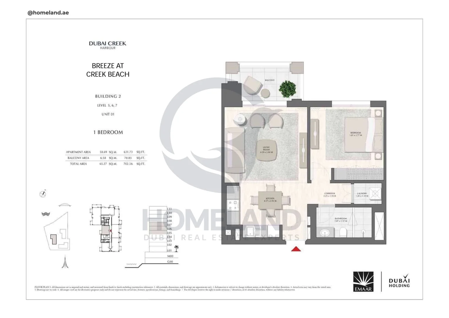Breeze Creek Beach, Building 2, 1BR, Level 5 to 7, Unit 01, 702 SQFT