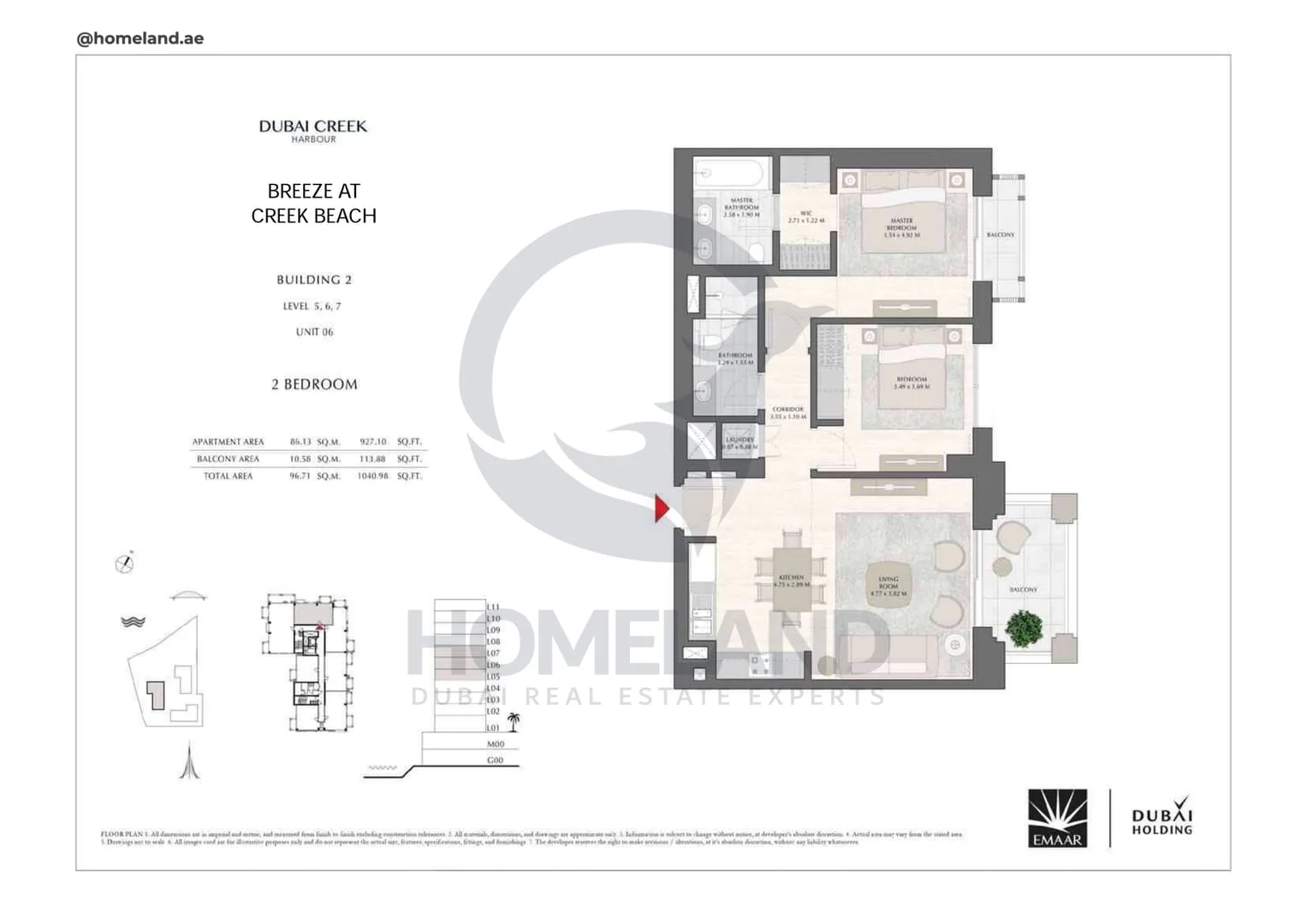 Breeze Creek Beach, Building 2, 2BR, Level 5 to 7, Unit 06, 1040 SQFT