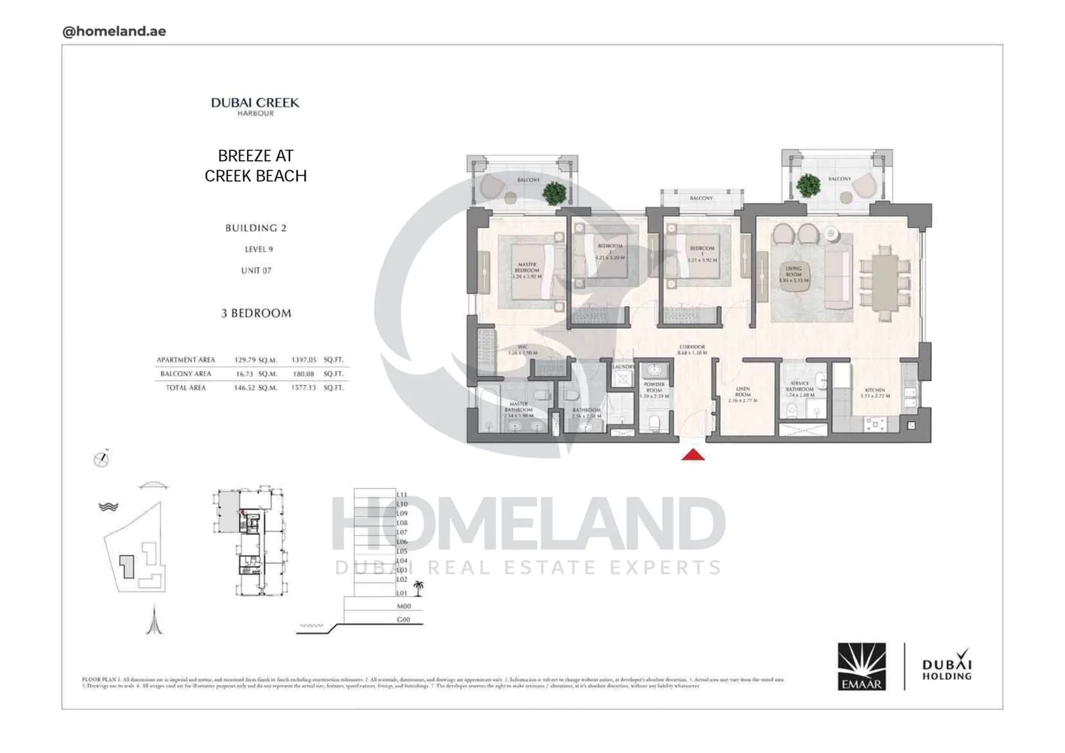 Breeze Creek Beach, Building 2, 3BR, Level 9, Unit 07, 1377 SQFT