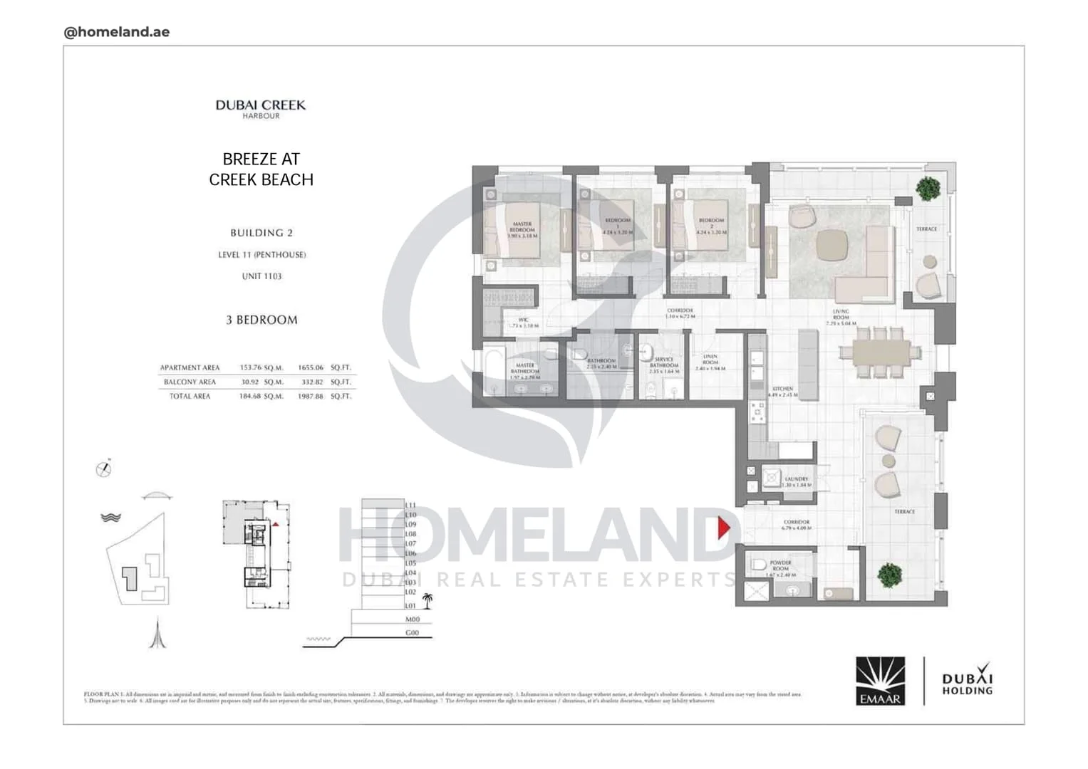 Breeze Creek Beach, Building 2, 3BR, Level 11 (Penthouse), Unit 1103, 1987 SQFT