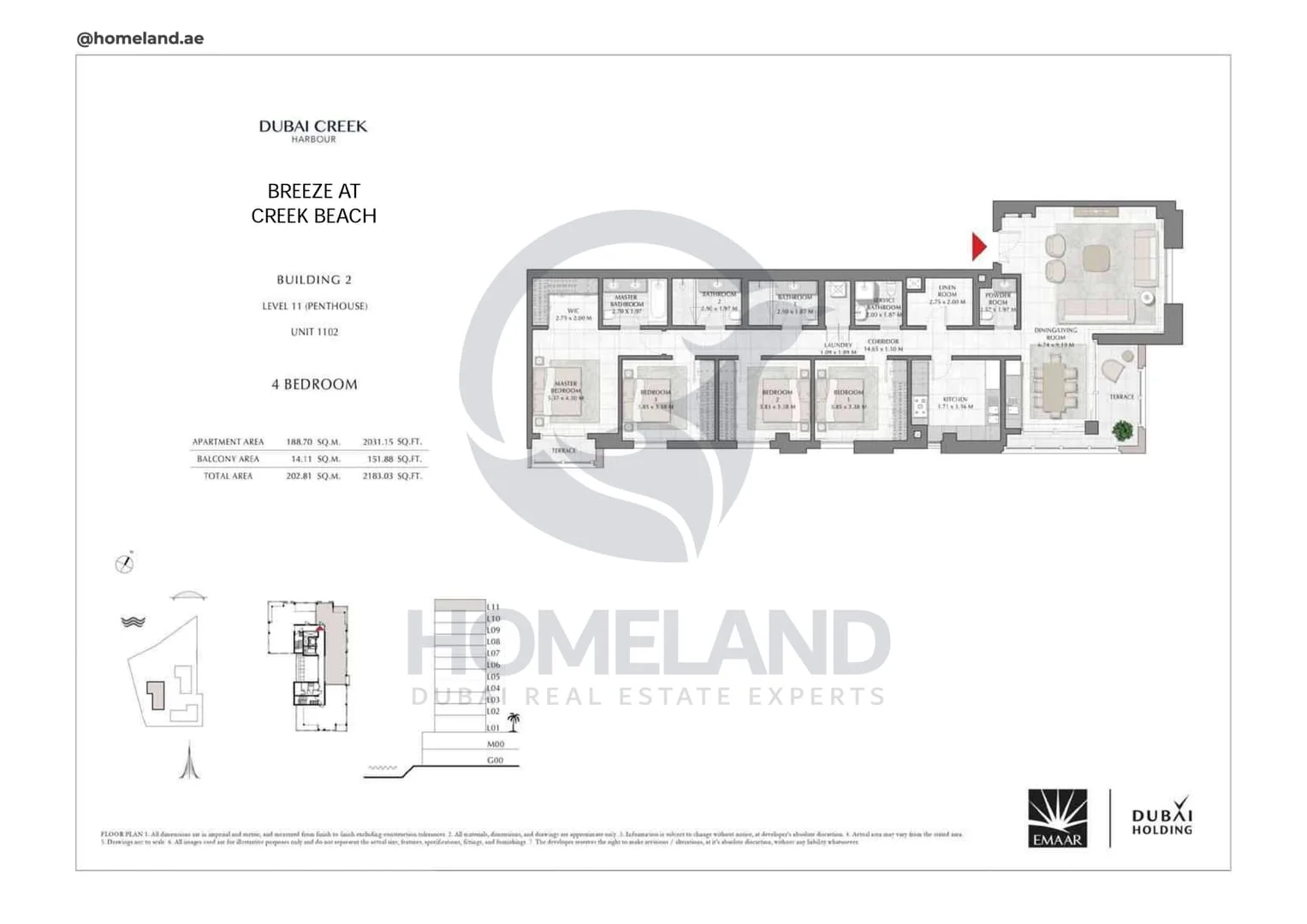 Breeze Creek Beach, Building 2, 4BR, Level 11 (Penthouse), Unit 1102, 21083 SQFT
