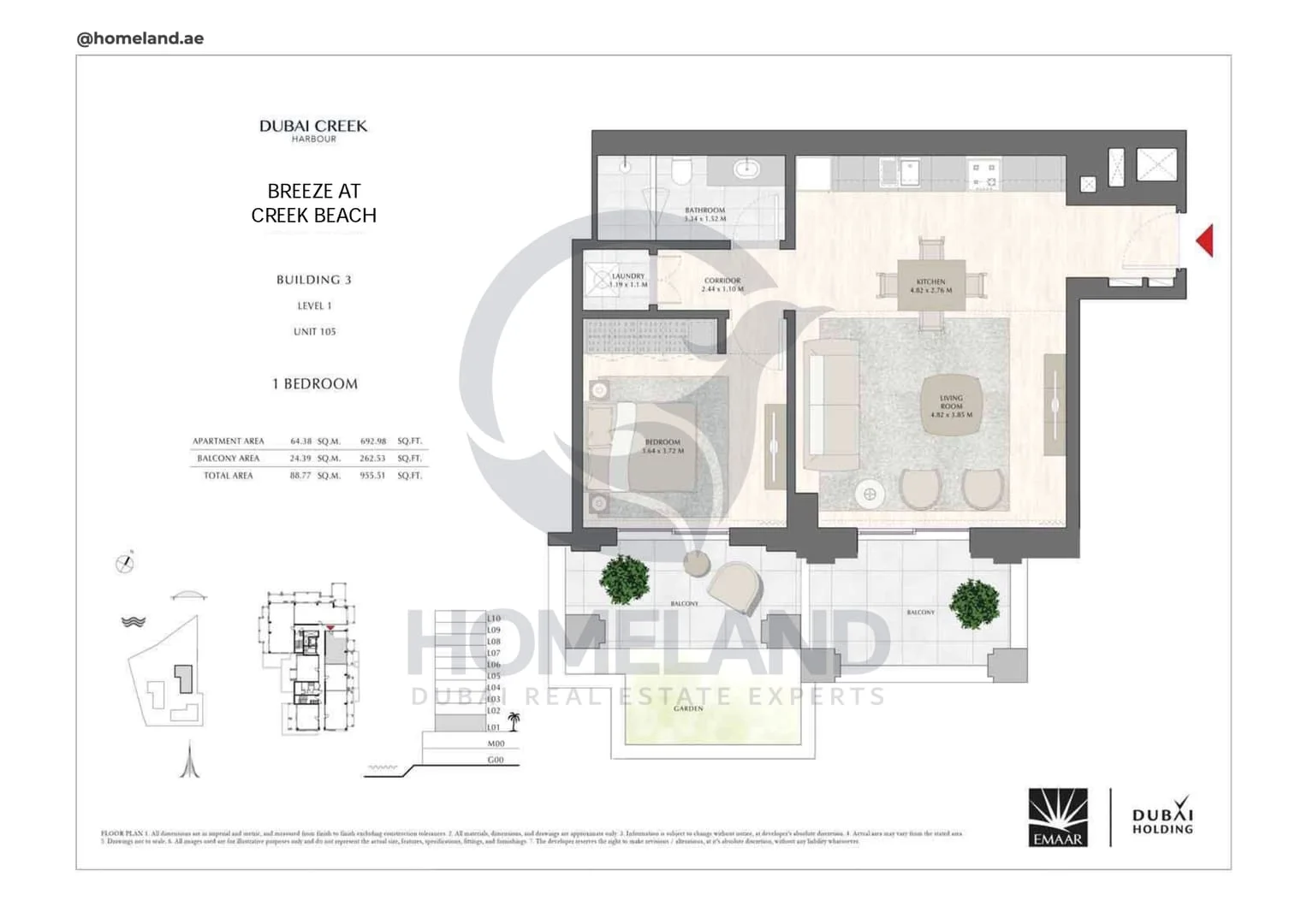 Breeze Creek Beach, Building 3, 1BR, Level 1, Unit 105, 955 SQFT