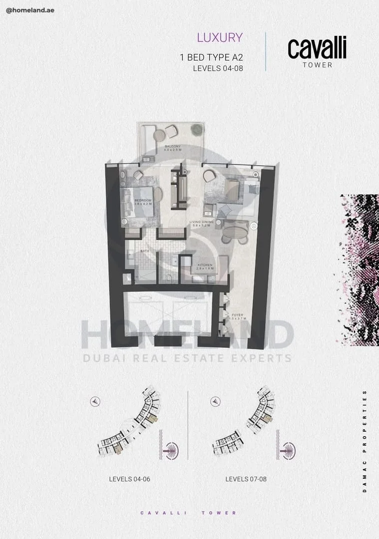 Cavalli Tower, Luxury, 1BR, Type A2, Level 4 to 08