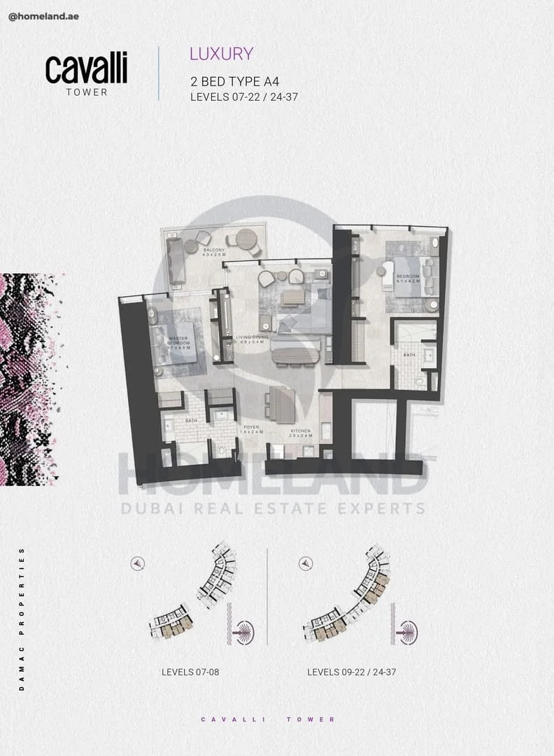 Cavalli Tower, Luxury, 2BR, Type A4, Level 7 to 22-24 to 37