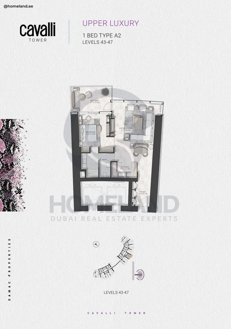 Cavalli Tower, Upper Luxury, 1BR, Type A2, Level 43 to 47