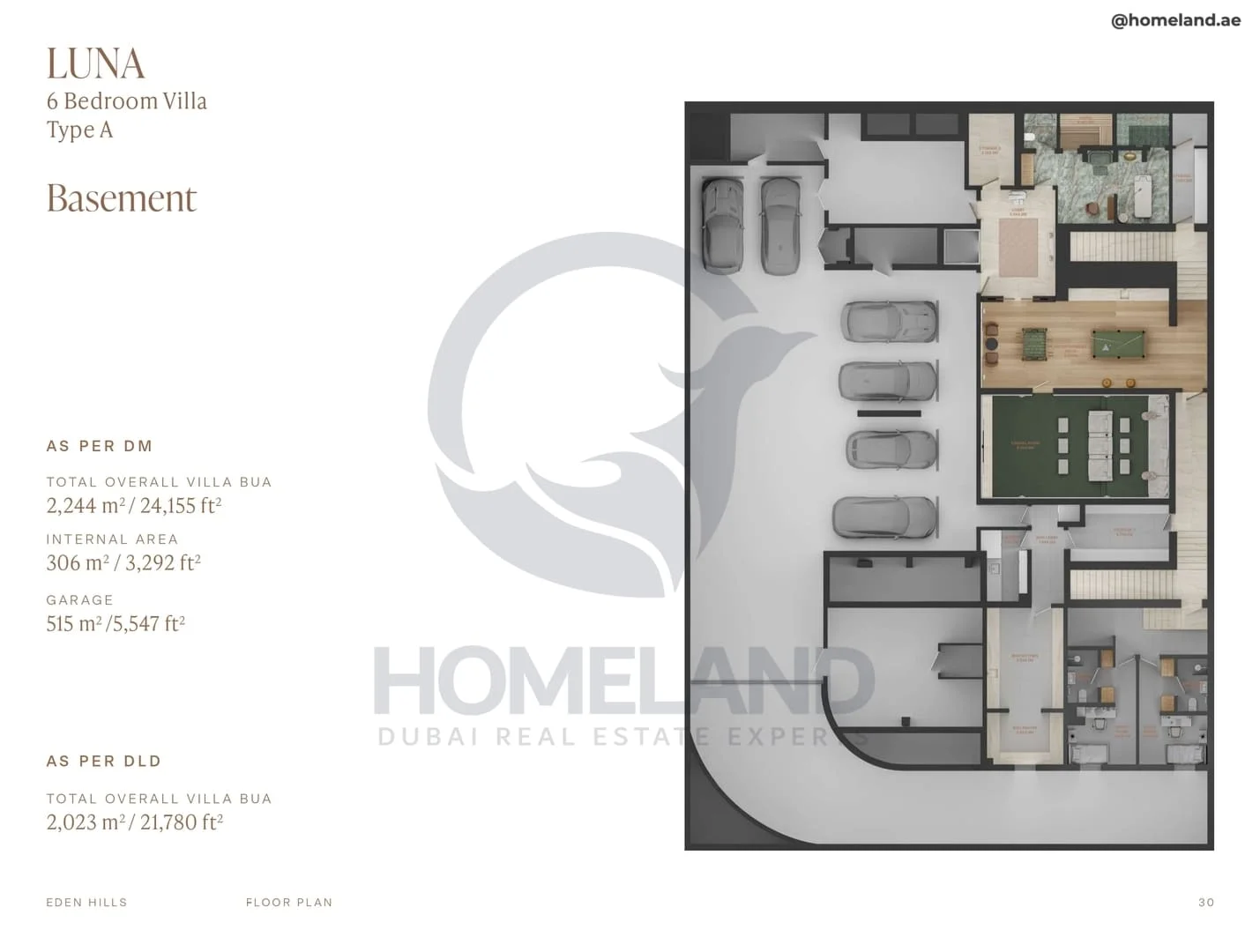 Eden Hills, Luna, 6BR Villa, Type A, Basement, 24155 SQFT