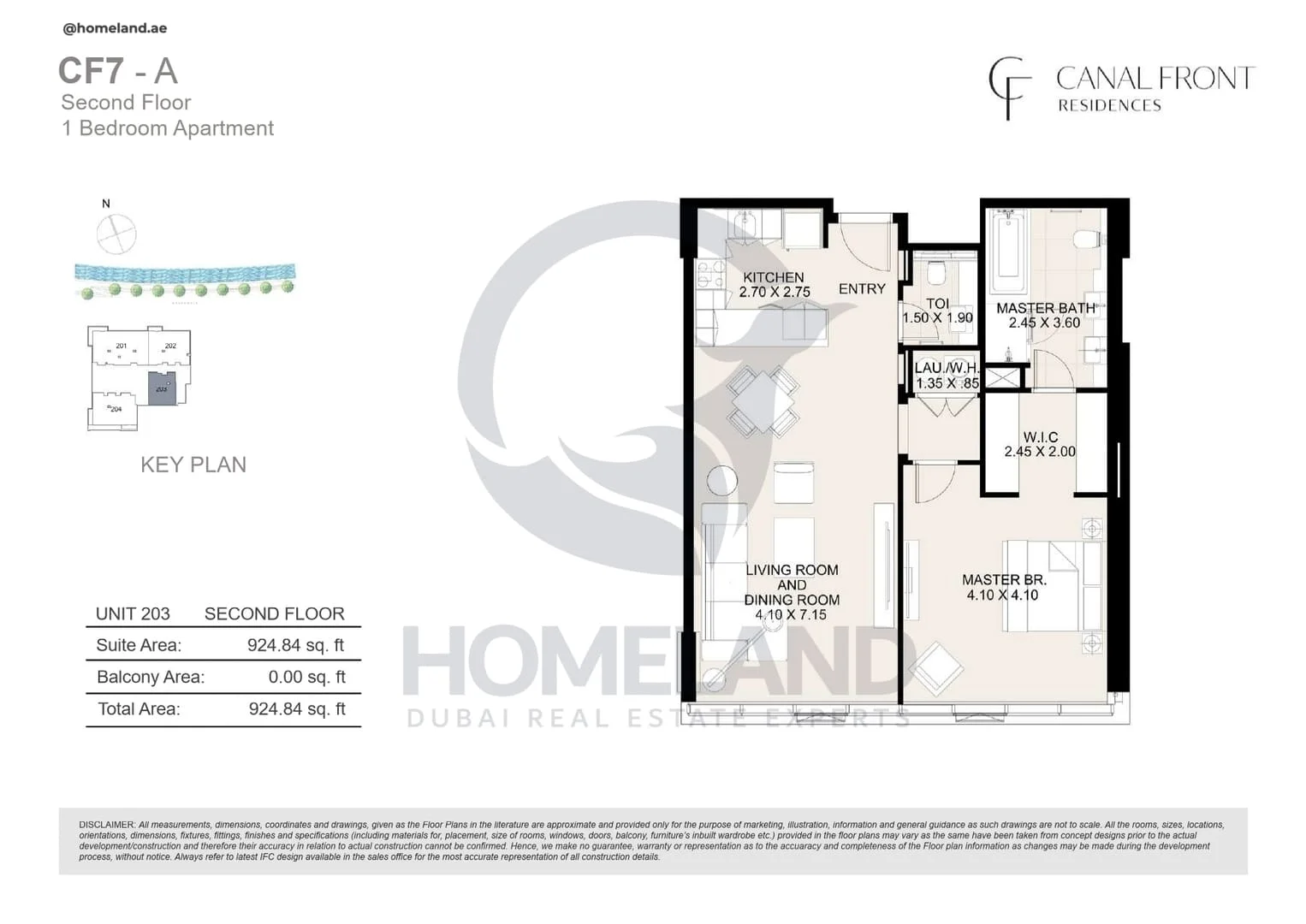 Canal Front Residences, CF7-A, 1BR, Unit 203, Level 2, 924 SQFT