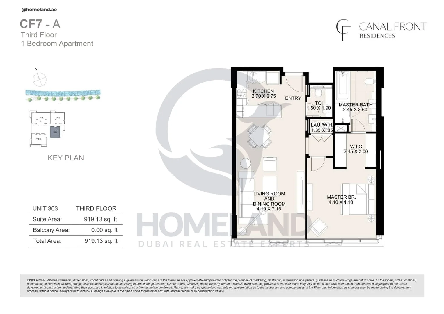 Canal Front Residences, CF7-A, 1BR, Unit 303, Level 3, 919 SQFT
