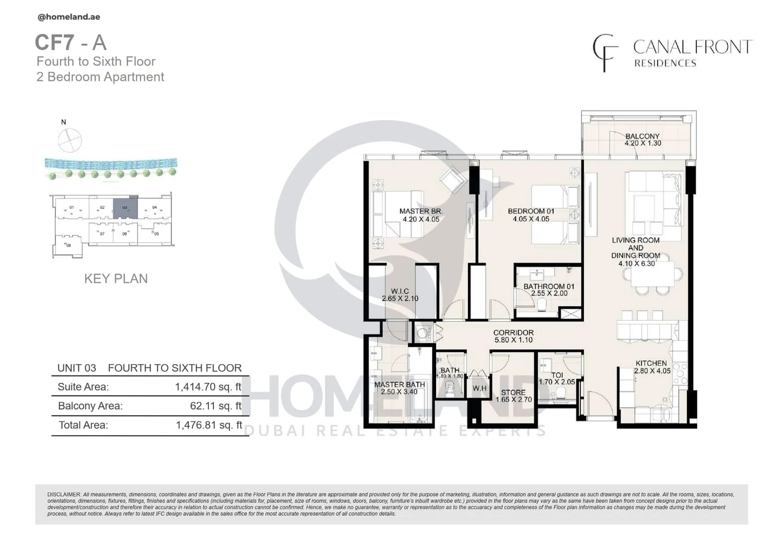 Canal Front Residences, CF7-A, 2BR, Unit 03, Level 4 to 6, 1476 SQFT