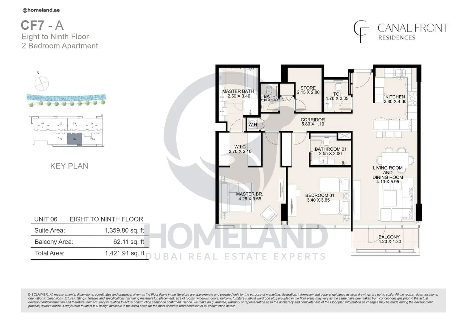 Canal Front Residences, CF7-A, 2BR, Unit 06, Level 8 to 9, 1421 SQFT