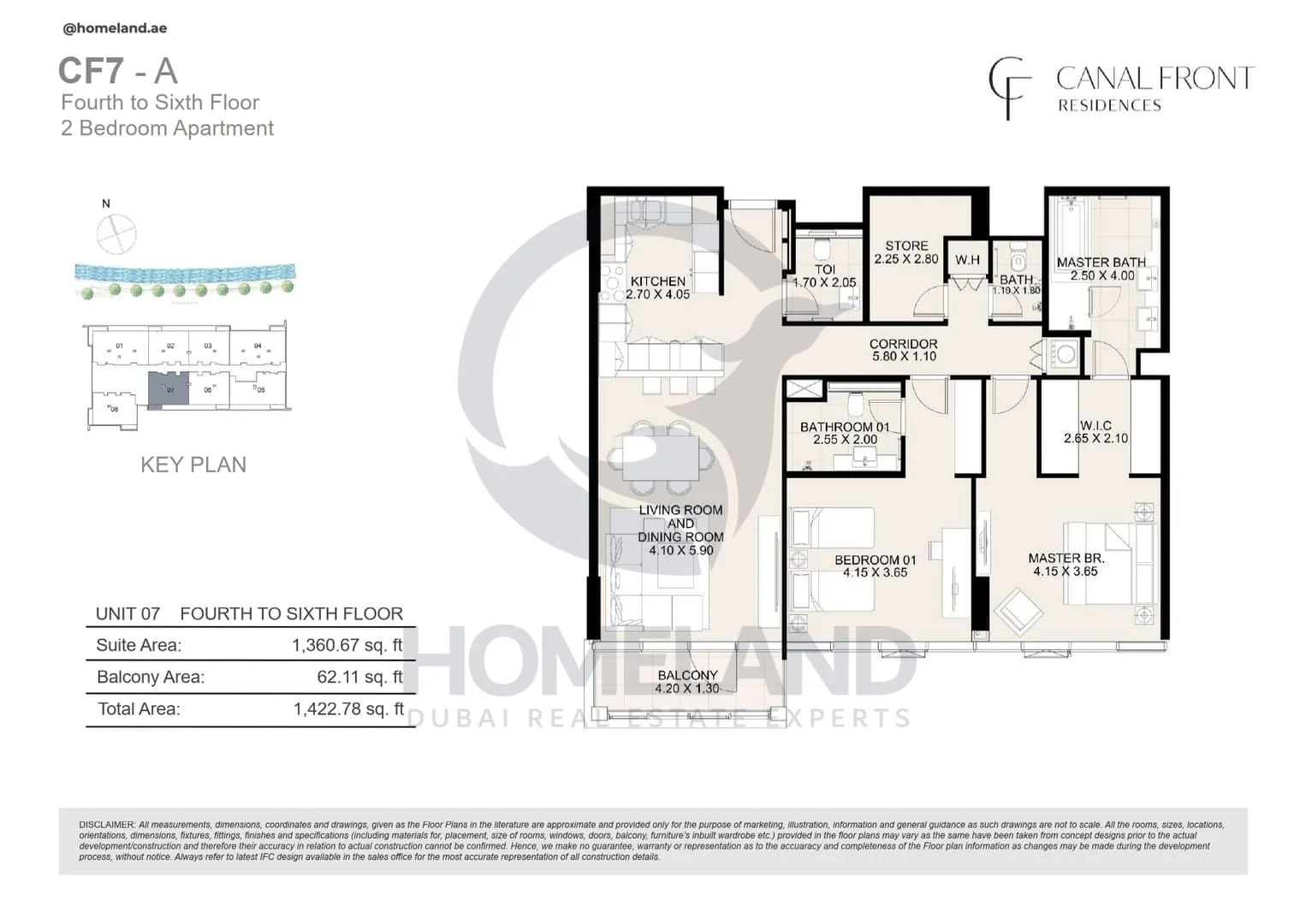 Canal Front Residences, CF7-A, 2BR, Unit 07, Level 4 to 6, 1422 SQFT
