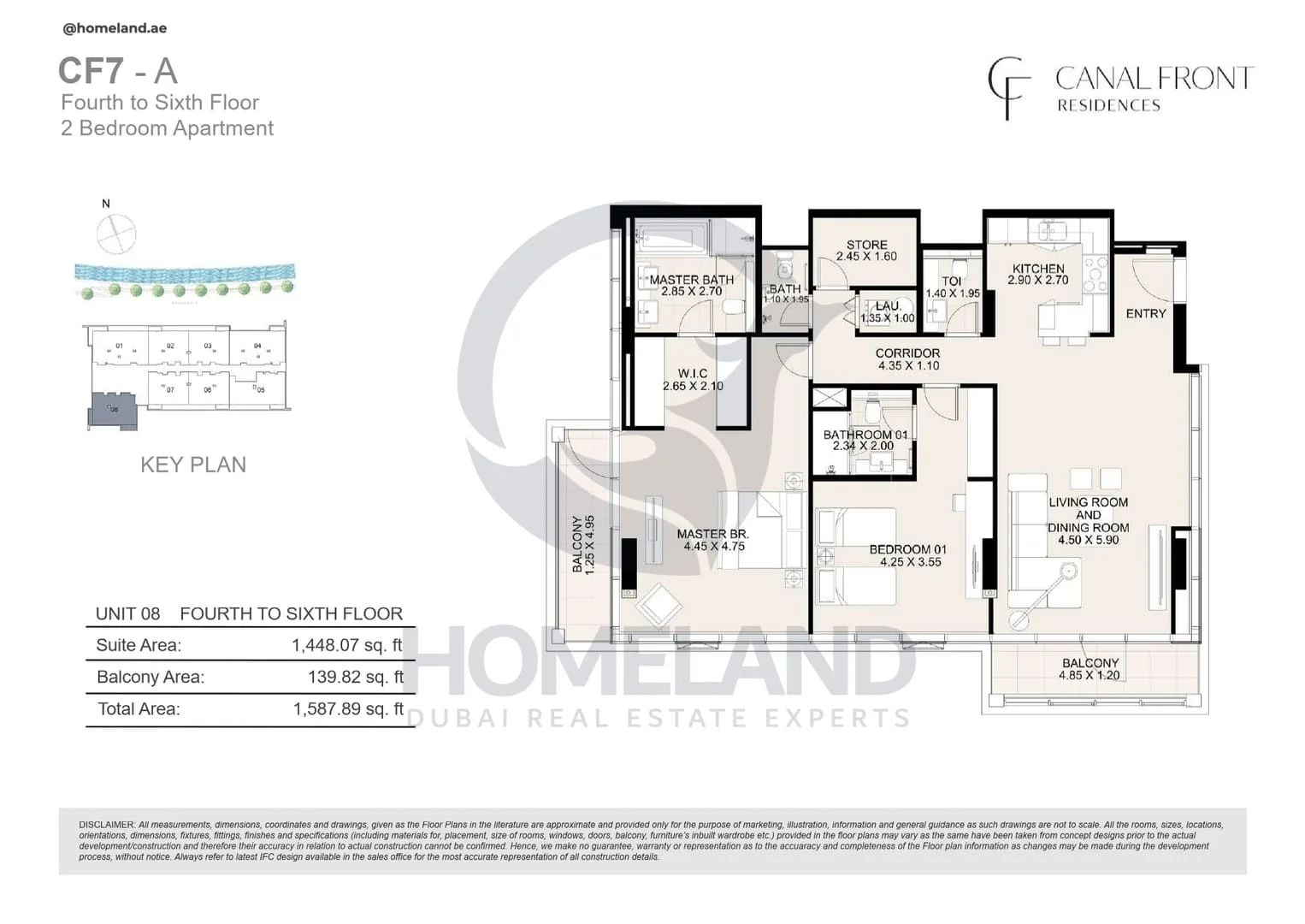 Canal Front Residences, CF7-A, 2BR, Unit 08, Level 4 to 6, 1587 SQFT