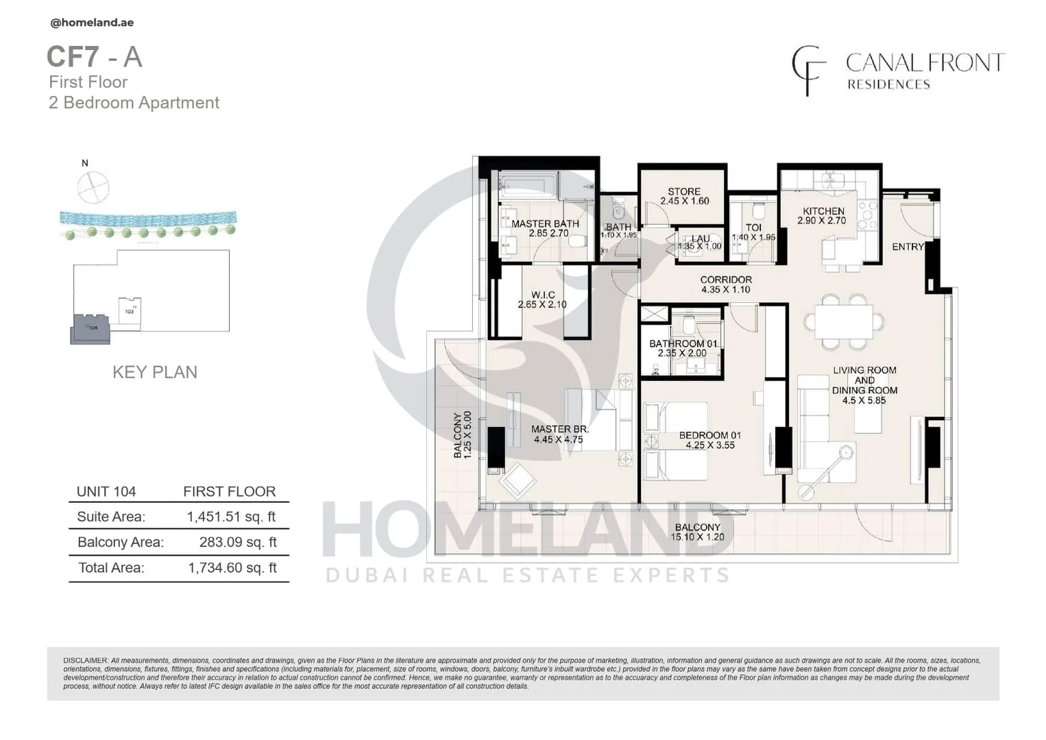 Canal Front Residences, CF7-A, 2BR, Unit 104, Level 1, 1734 SQFT