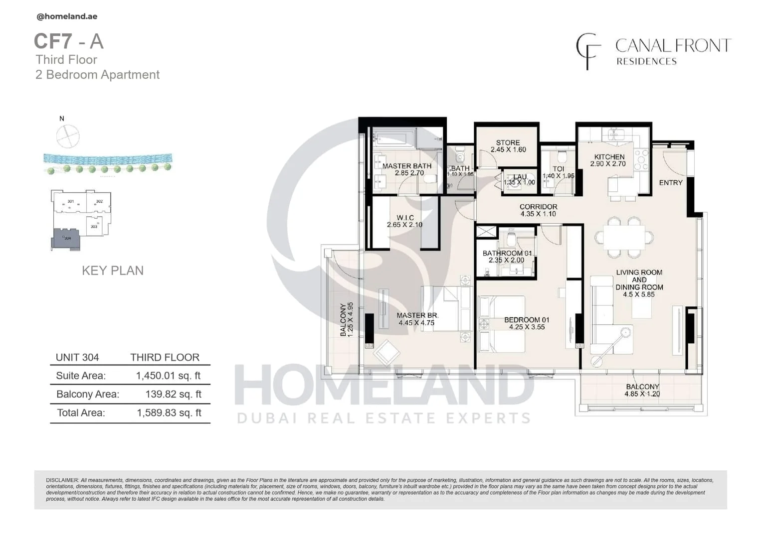 Canal Front Residences, CF7-A, 2BR, Unit 304, Level 3, 1589 SQFT