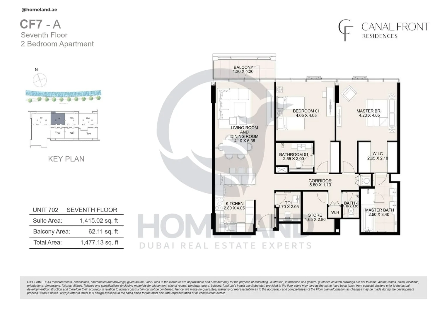 Canal Front Residences, CF7-A, 2BR, Unit 702, Level 7, 1477 SQFT