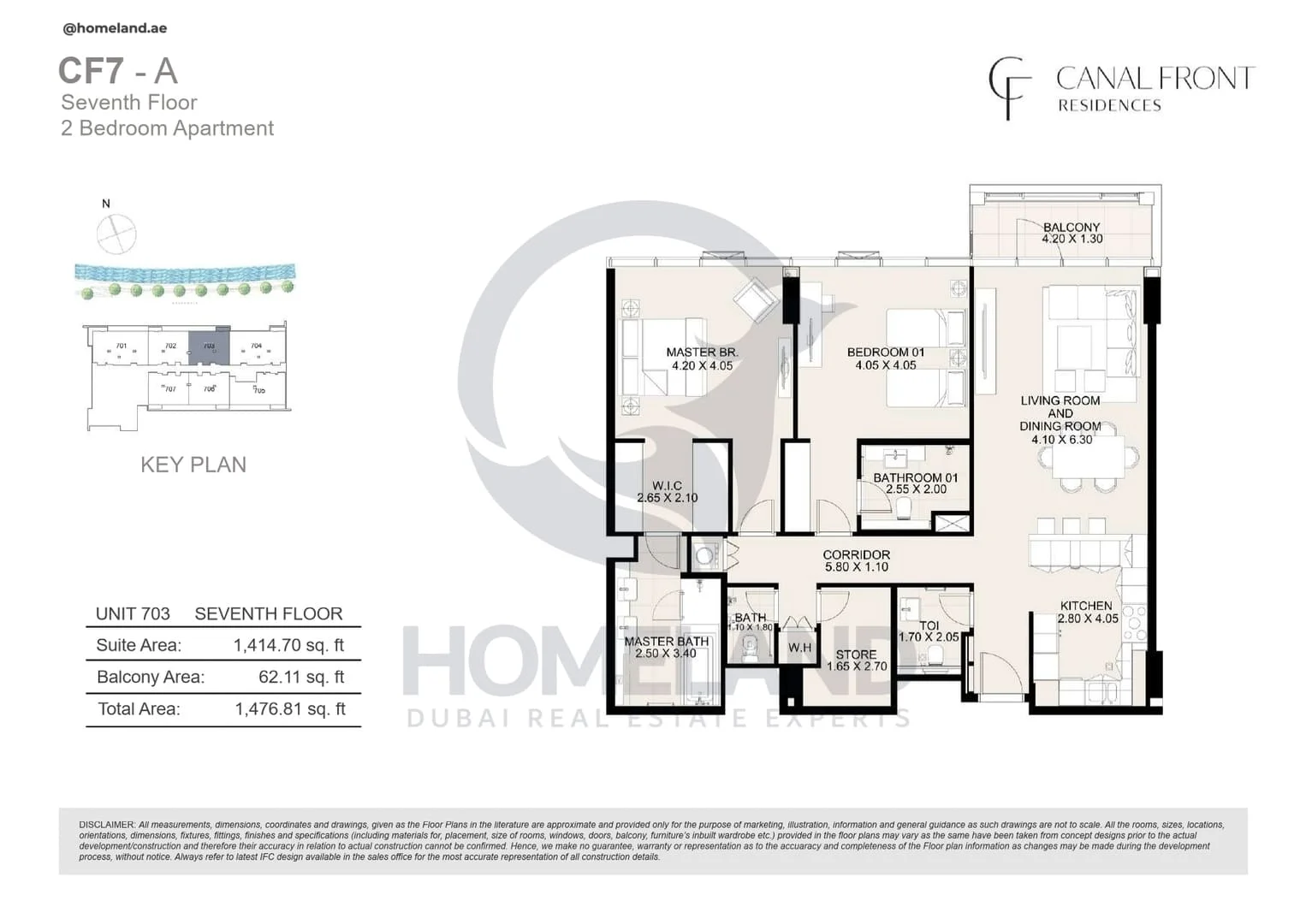 Canal Front Residences, CF7-A, 2BR, Unit 703, Level 7, 1476 SQFT