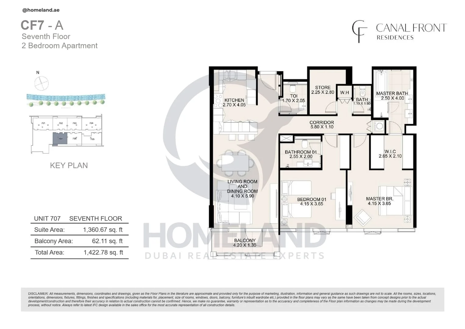 Canal Front Residences, CF7-A, 2BR, Unit 707, Level 7, 1422 SQFT
