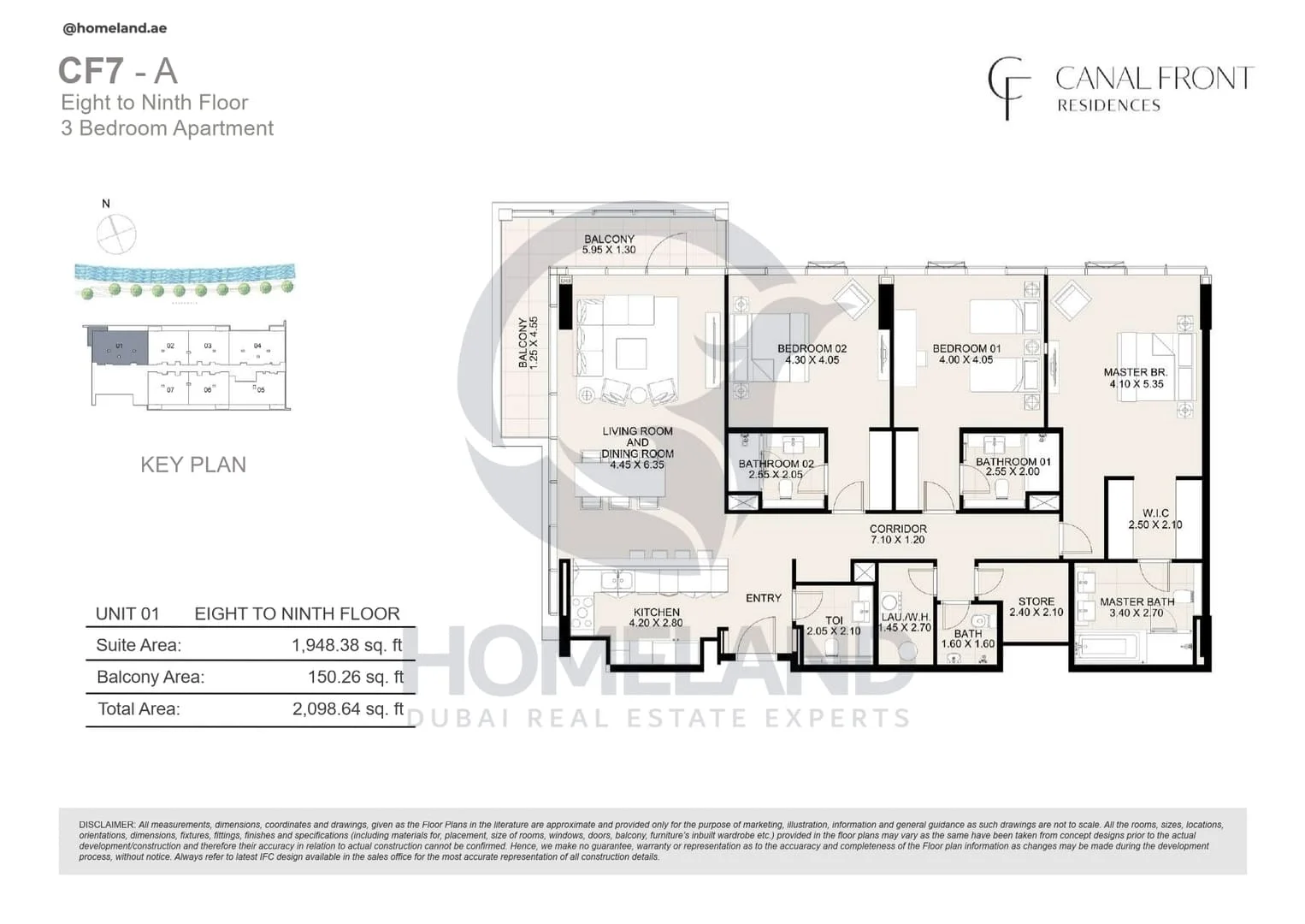 Canal Front Residences, CF7-A, 3BR, Unit 01, Level 8 to 9, 2098 SQFT