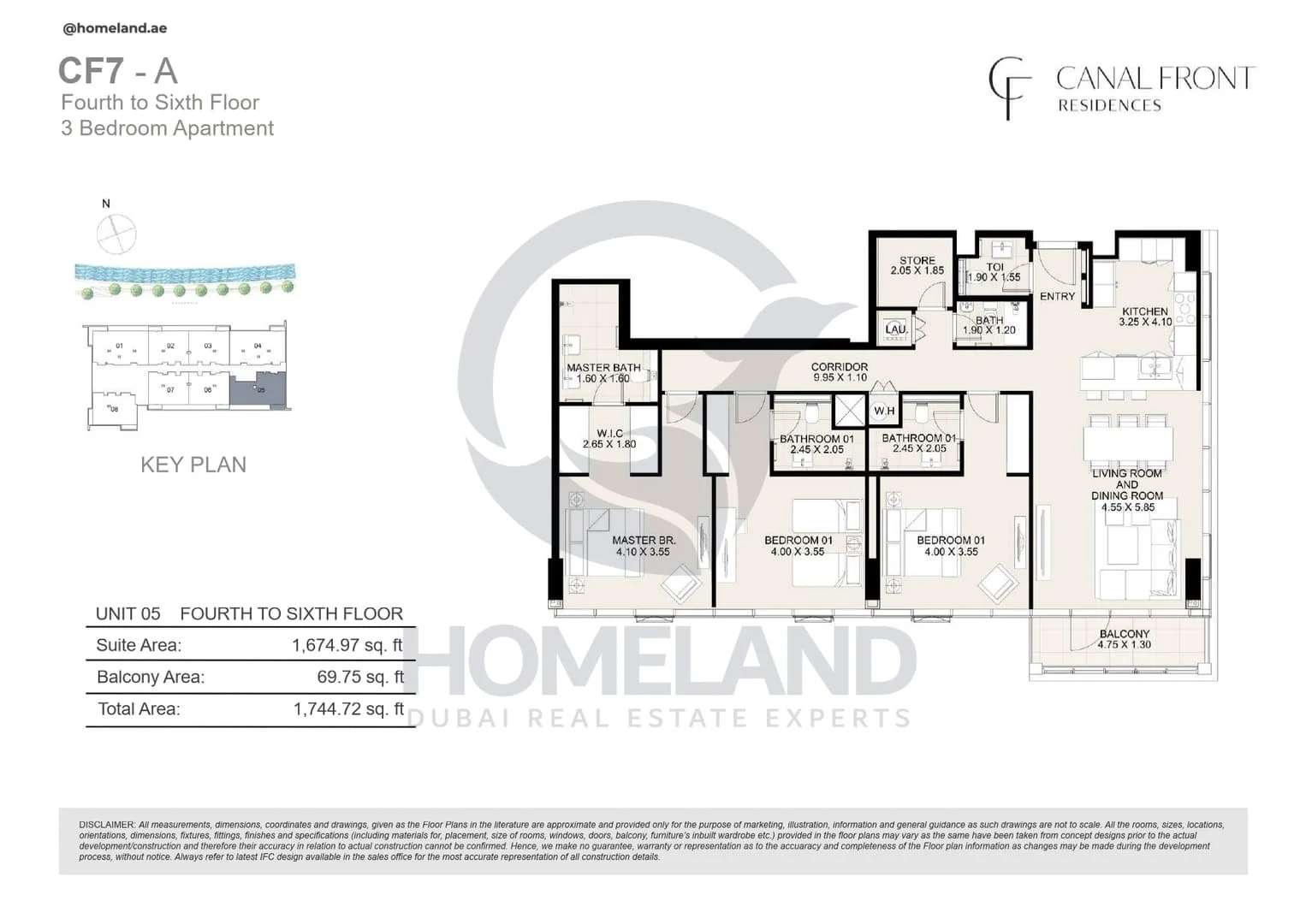 Canal Front Residences, CF7-A, 3BR, Unit 05, Level 4 to 6, 1744 SQFT