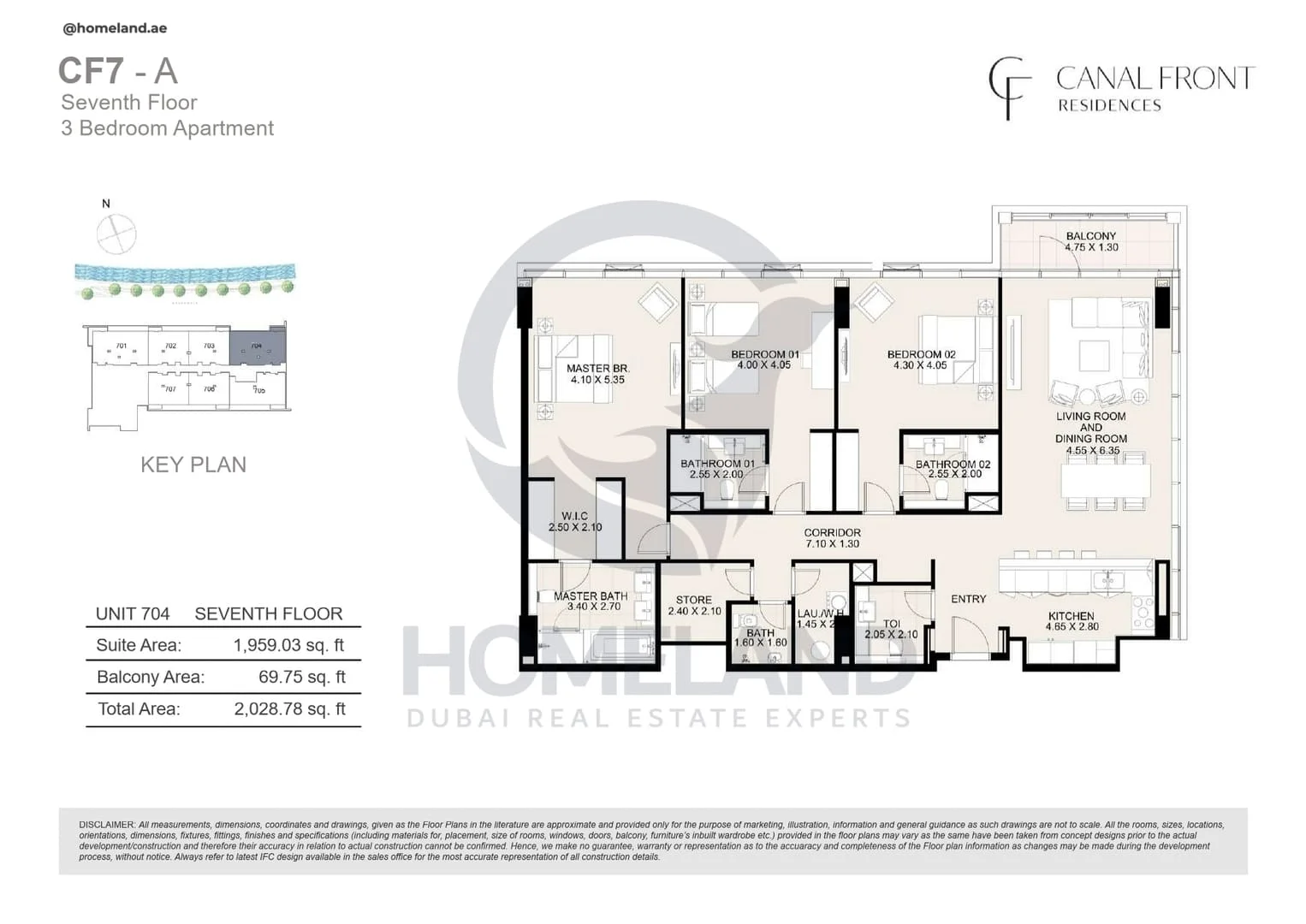 Canal Front Residences, CF7-A, 3BR, Unit 704, Level 7, 2028 SQFT