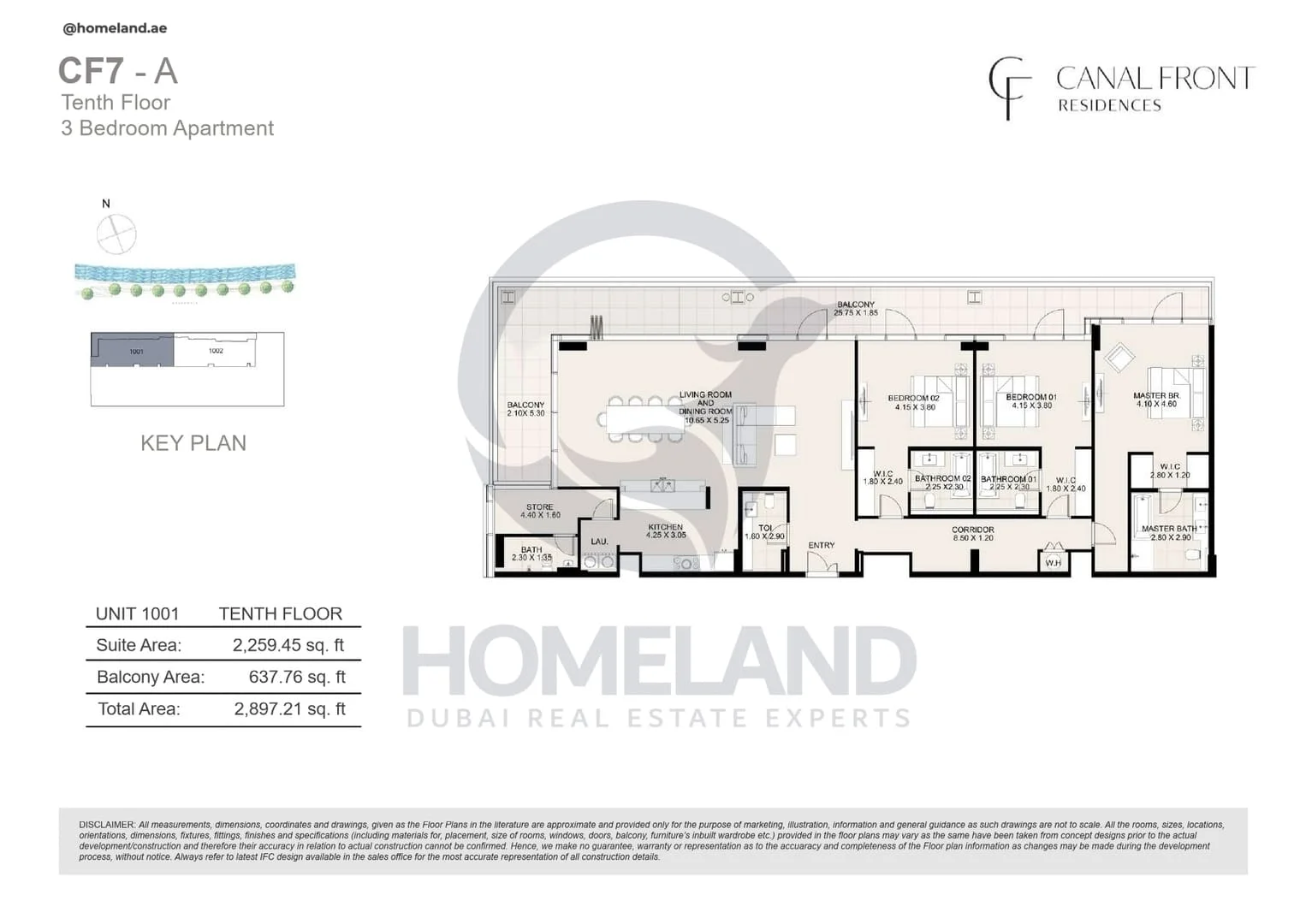 Canal Front Residences, CF7-A, 3BR, Unit 1001, Level 10, 2897 SQFT