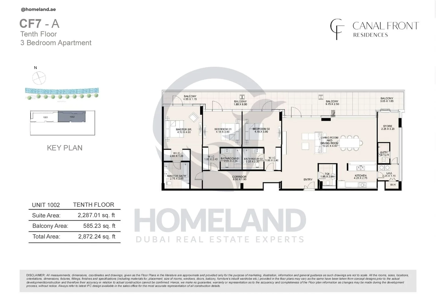Canal Front Residences, CF7-A, 3BR, Unit 1002, Level 10, 2872 SQFT