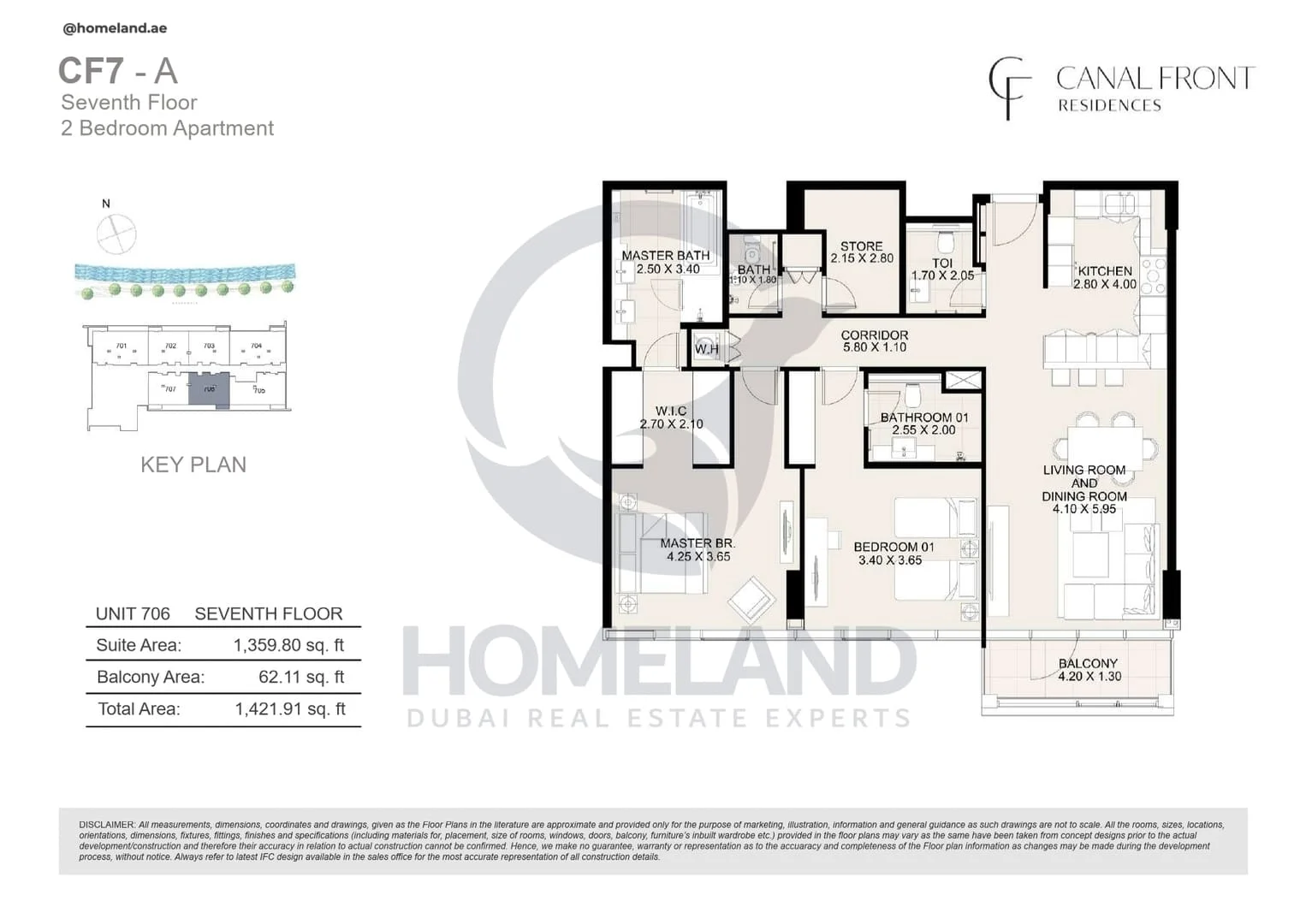 Canal Front Residences, CF7-A, 2BR, Unit 706, Level 7, 1421 SQFT
