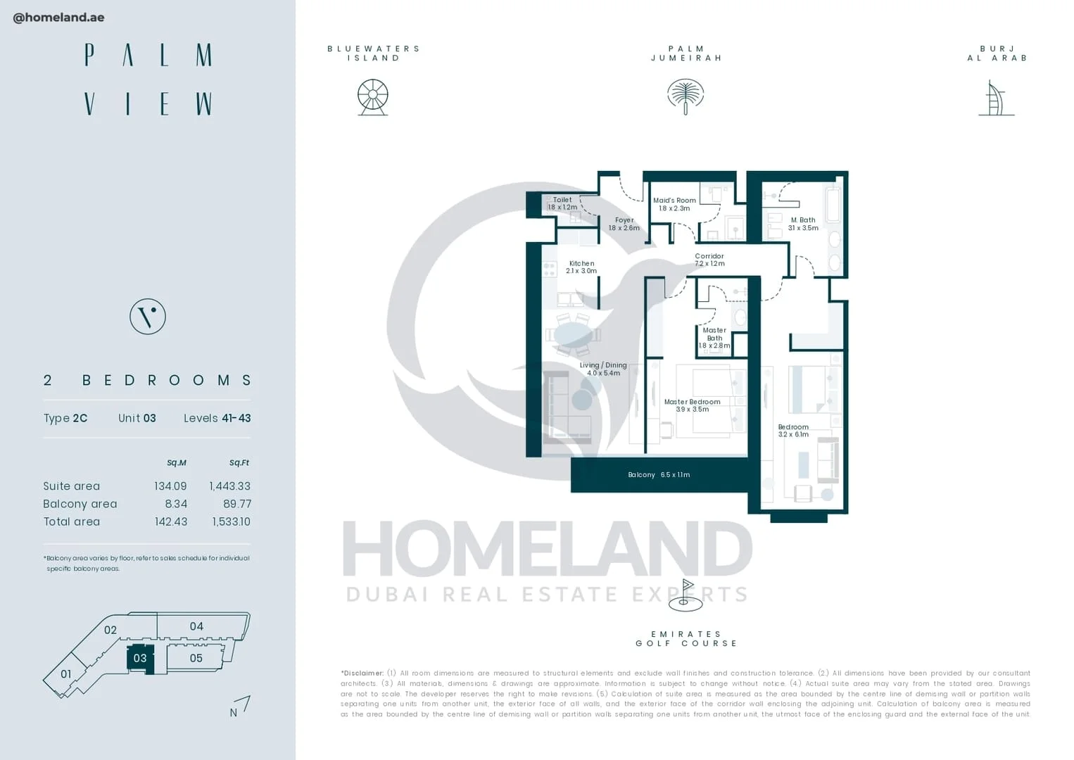 Palm View, 2BR, Type 2C, Unit 03, Level 41-43, 1533 SQFT