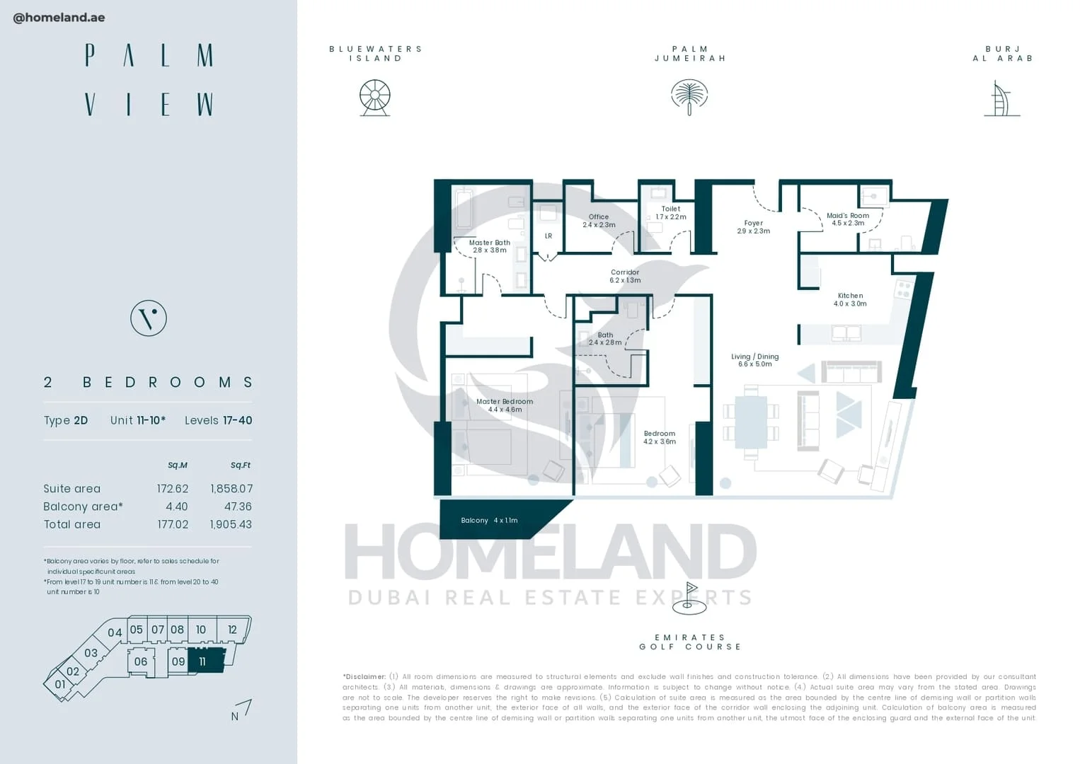 Palm View, 2BR, Type 2D, Unit 11-10, Level 17-40, 1905 SQFT