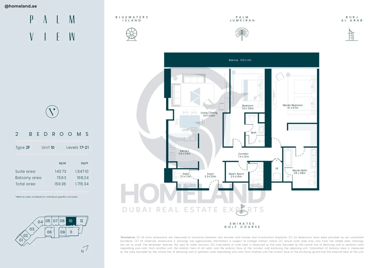 Palm View, 2BR, Type 2F, Unit 10, Level 17-21, 1715 SQFT