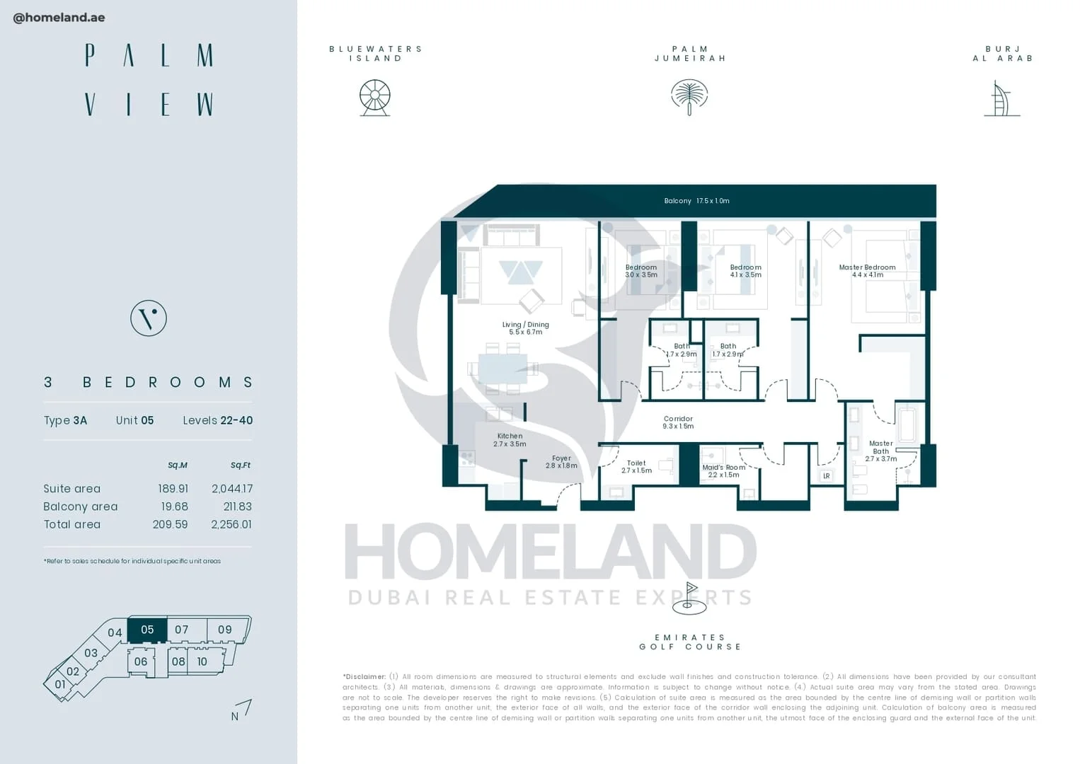 Palm View, 3BR, Type 3A, Unit 05, Level 22-40, 2256 SQFT