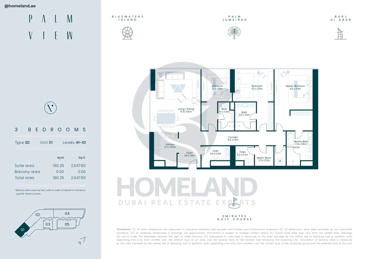 Palm View, 3BR, Type 3D, Unit 01, Level 41-43, 2047 SQFT