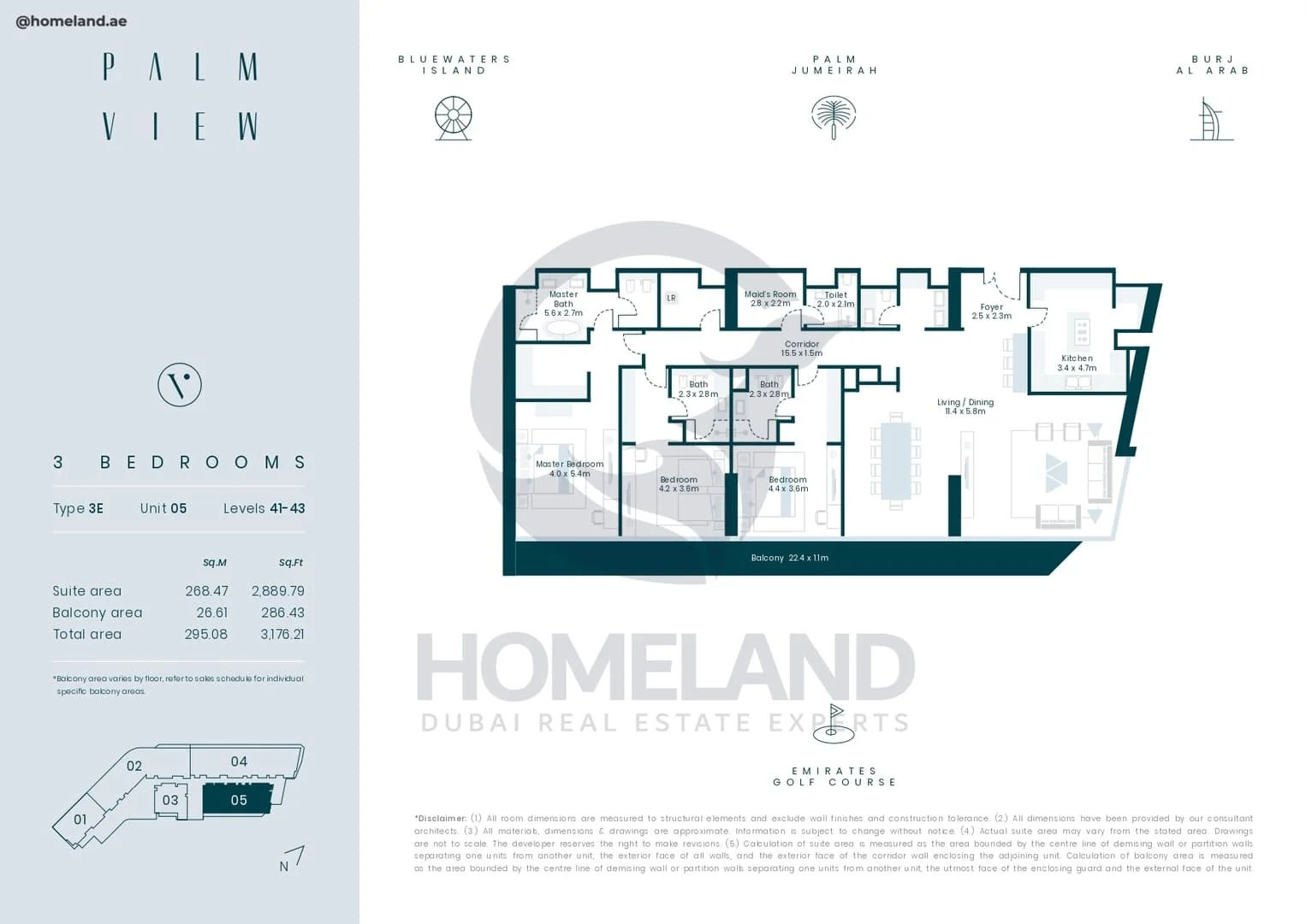 Palm View, 3BR, Type 3E, Unit 05, Level 41-43, 3176 SQFT