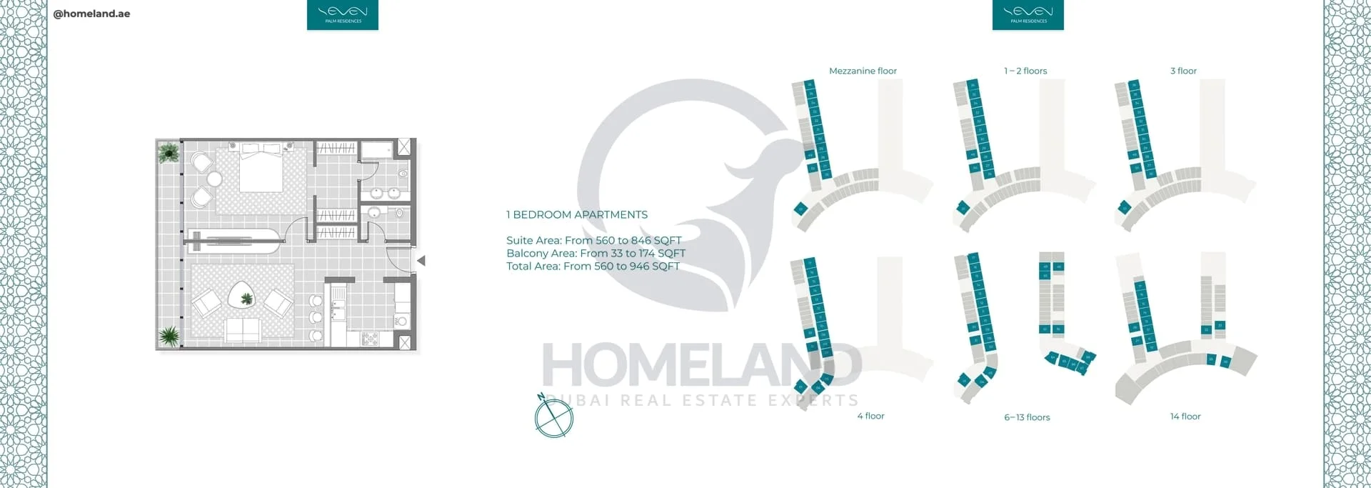 Seven Palm Residences,1BR , Level Mezzanine-1 to 14, 946 SQFT