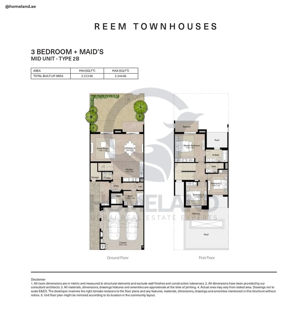 Reem Townhouses, 3BR+Maid, Mid Unit, Type 2B, 2344 SQFT