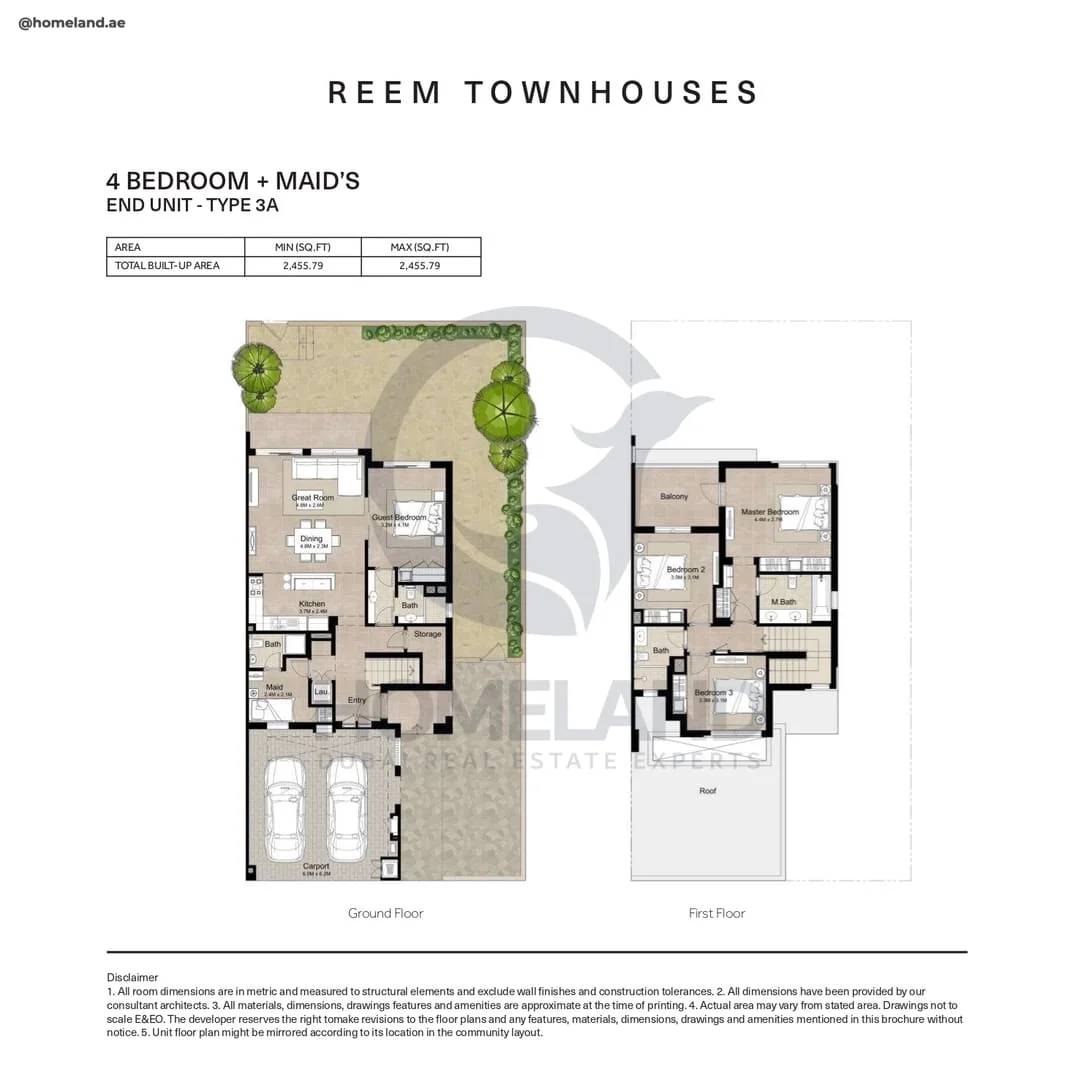 Reem Townhouses, 4BR+Maid, End Unit, Type 3A, 2455 SQFT