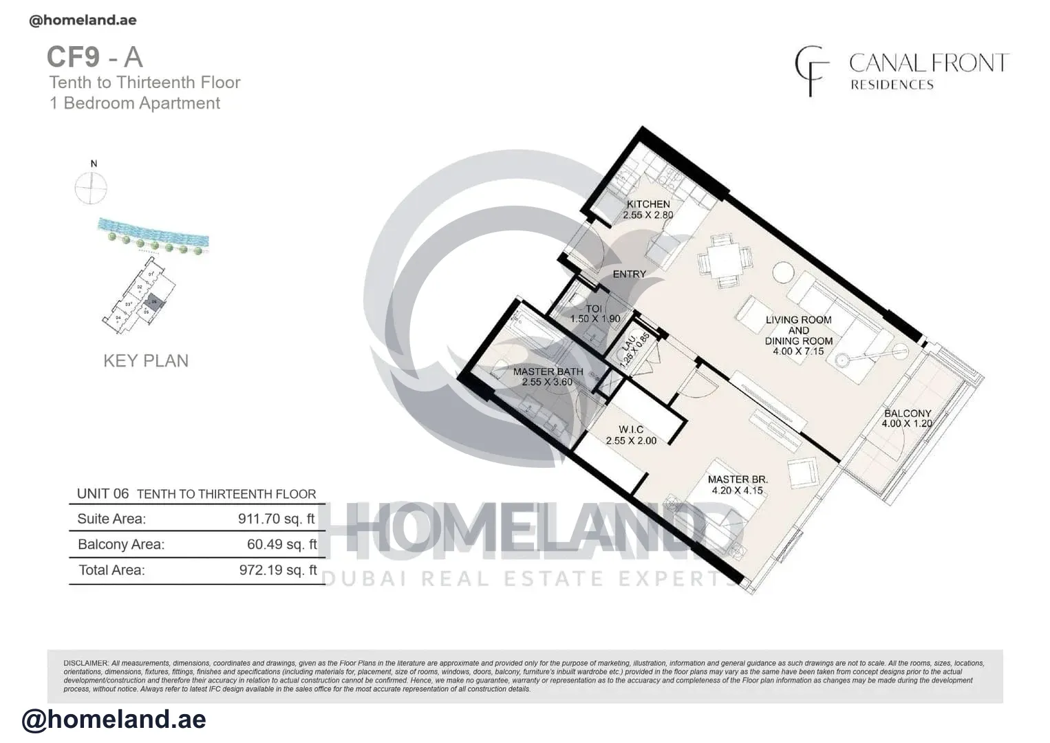 Canal Front Residences, CF9-A, 1BR, Unit 06, Level 10 to 13, 972 SQFT