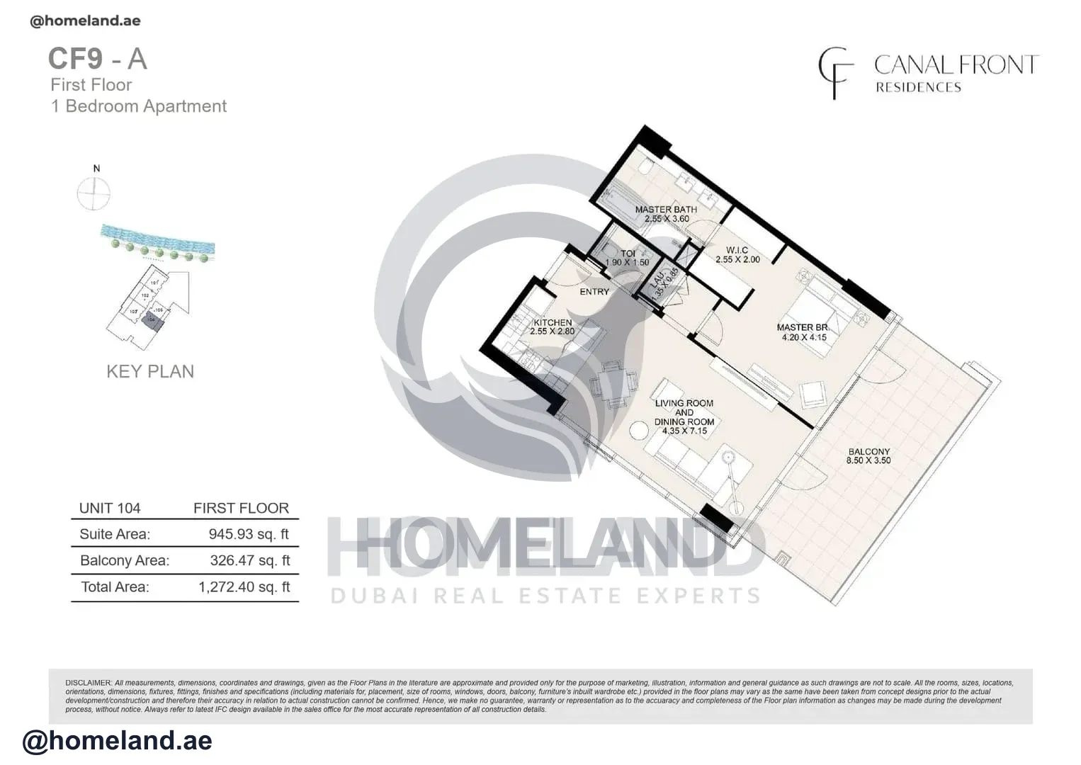 Canal Front Residences, CF9-A, 1BR, Unit 104, Level 1, 1272 SQFT