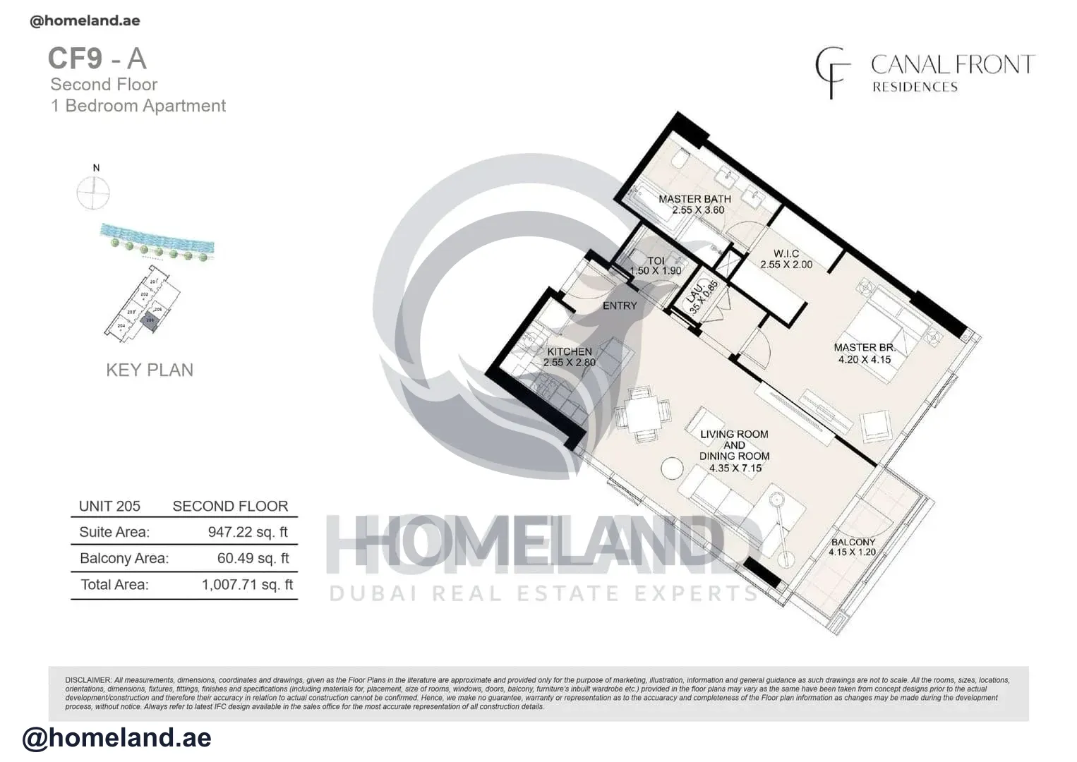 Canal Front Residences, CF9-A, 1BR, Unit 205, Level 2, 1007 SQFT
