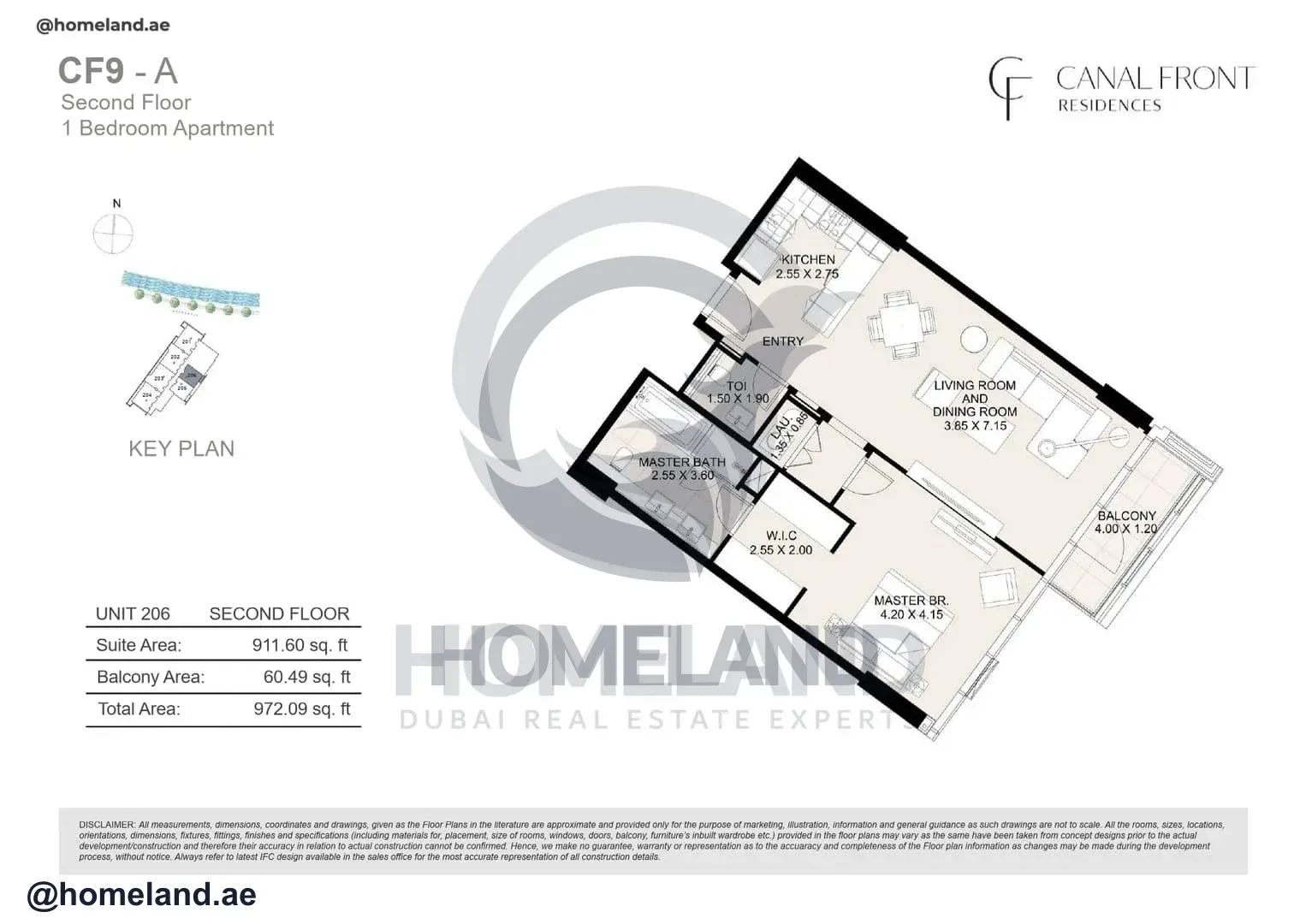 Canal Front Residences, CF9-A, 1BR, Unit 206, Level 2, 972 SQFT