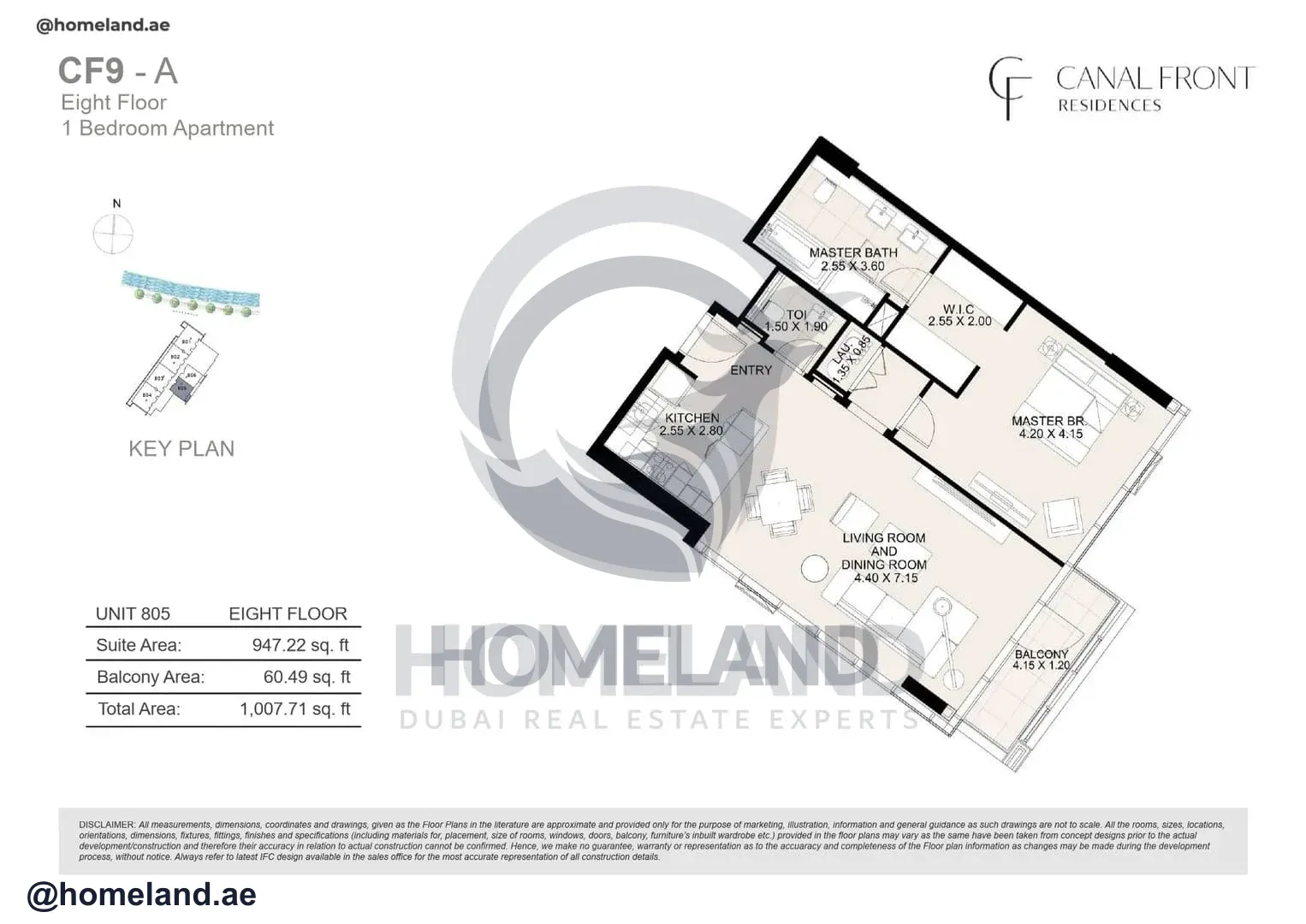 Canal Front Residences, CF9-A, 1BR, Unit 805, Level 8, 1007 SQFT