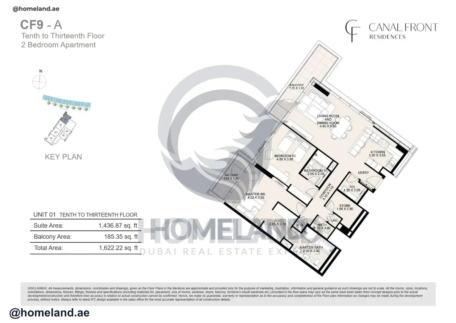 Canal Front Residences, CF9-A, 2BR, Unit 01, Level 10 to 13, 1622 SQFT