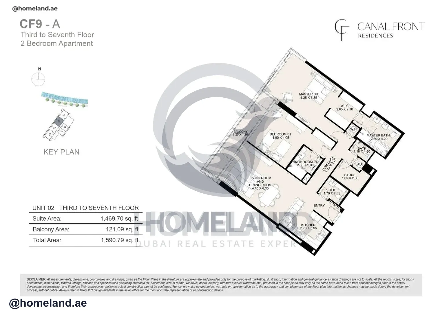 Canal Front Residences, CF9-A, 2BR, Unit 02, Level 3 to 7, 1590 SQFT