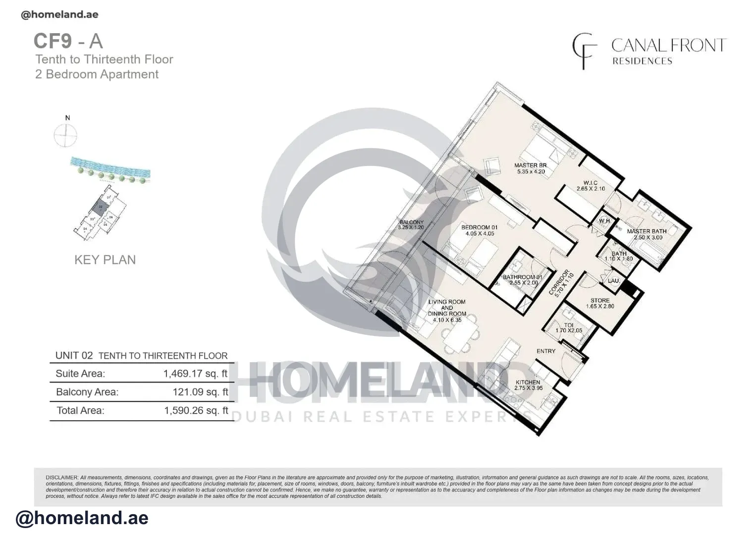 Canal Front Residences, CF9-A, 2BR, Unit 02, Level 10 to 13, 1590 SQFT