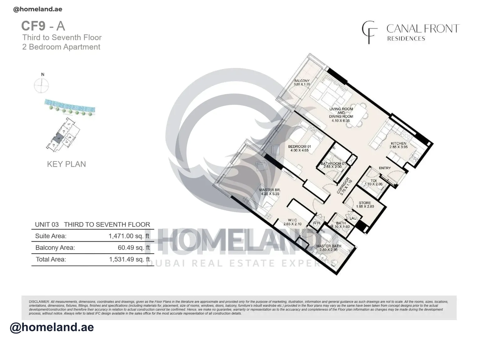 Canal Front Residences, CF9-A, 2BR, Unit 03, Level 3 to 7, 1531 SQFT