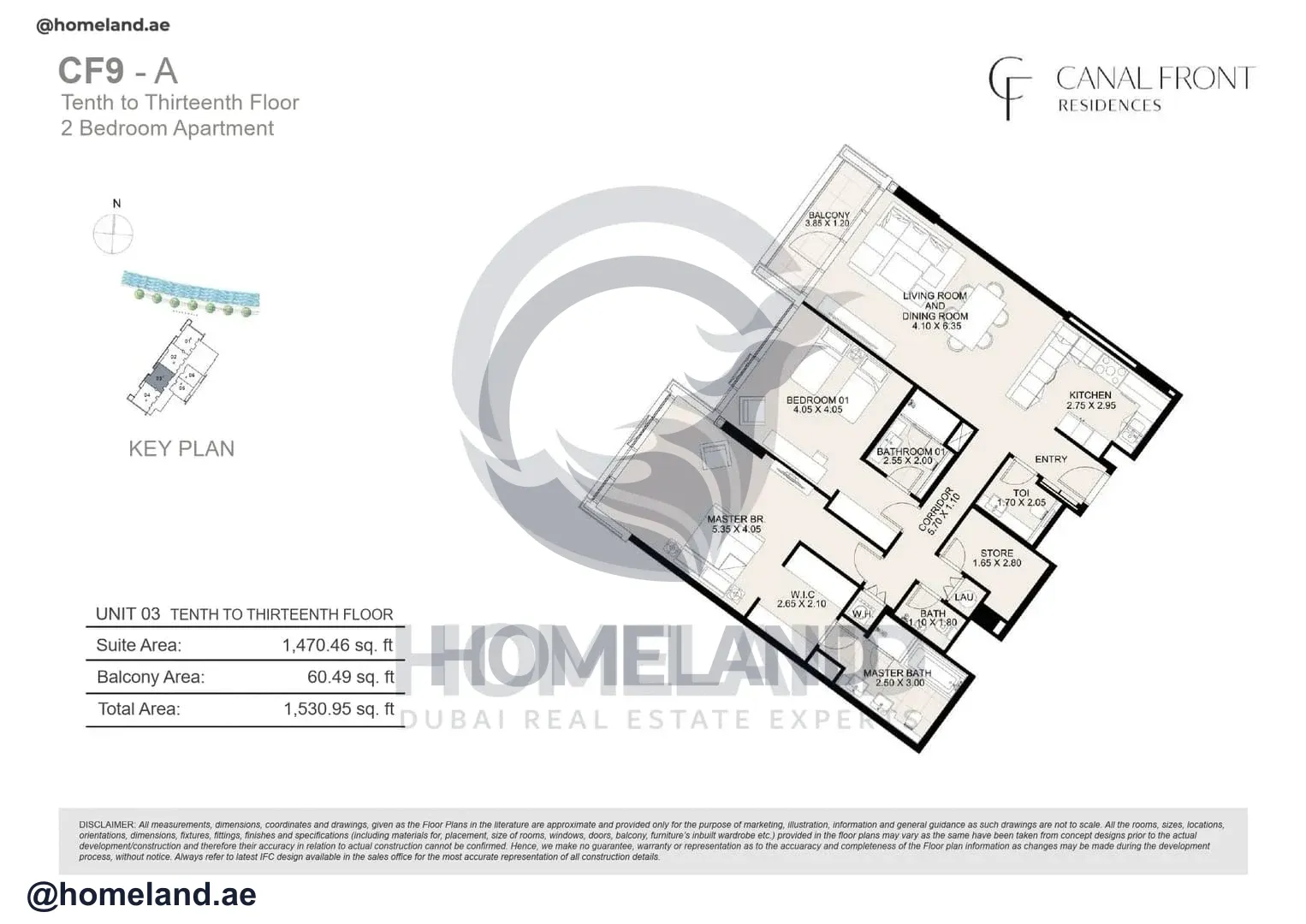 Canal Front Residences, CF9-A, 2BR, Unit 03, Level 10 to 13, 1530 SQFT